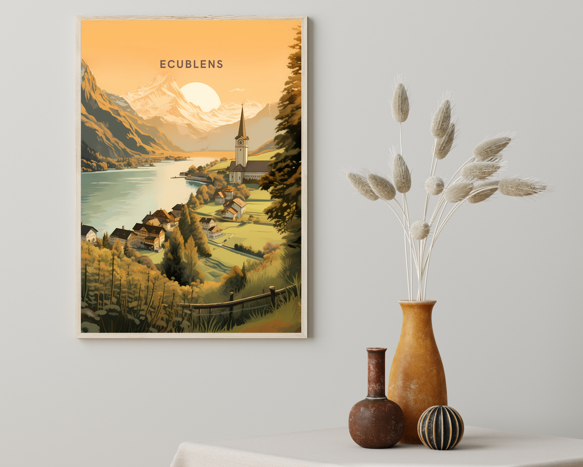 Ecublens Switzerland Travel Poster Print - Pitchers Design