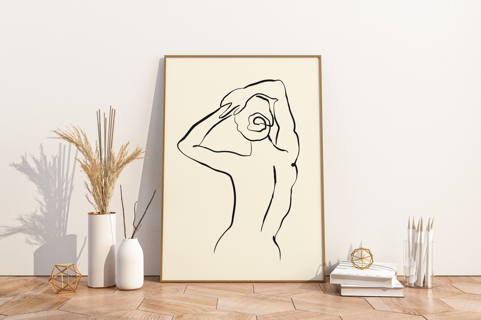 Abstract Female Figure Black Line Art No.7 Print Poster - Pitchers Design