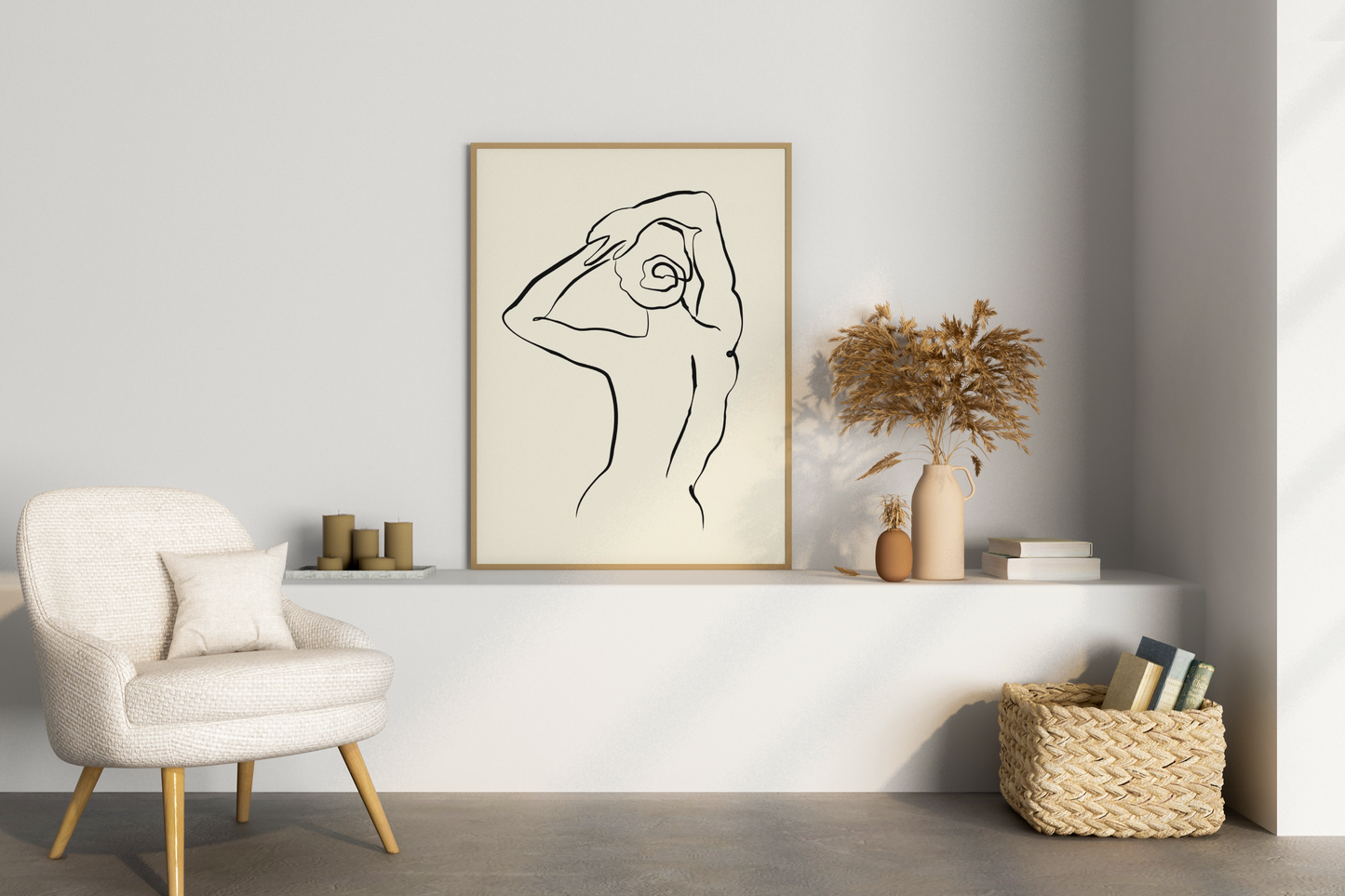 Abstract Female Figure Black Line Art No.7 Print Poster - Pitchers Design