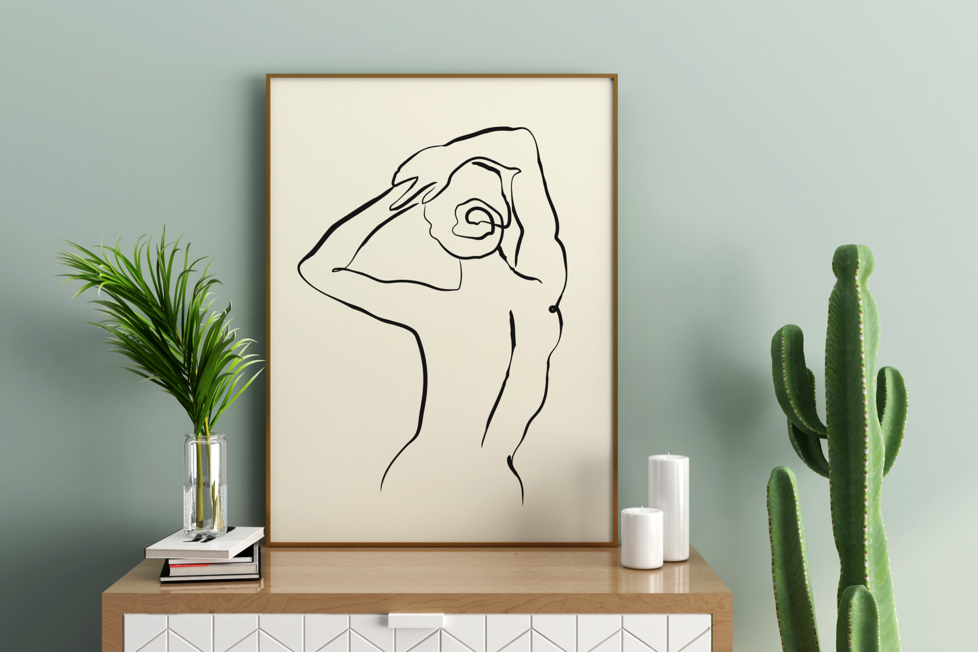 Abstract Female Figure Black Line Art No.7 Print Poster - Pitchers Design