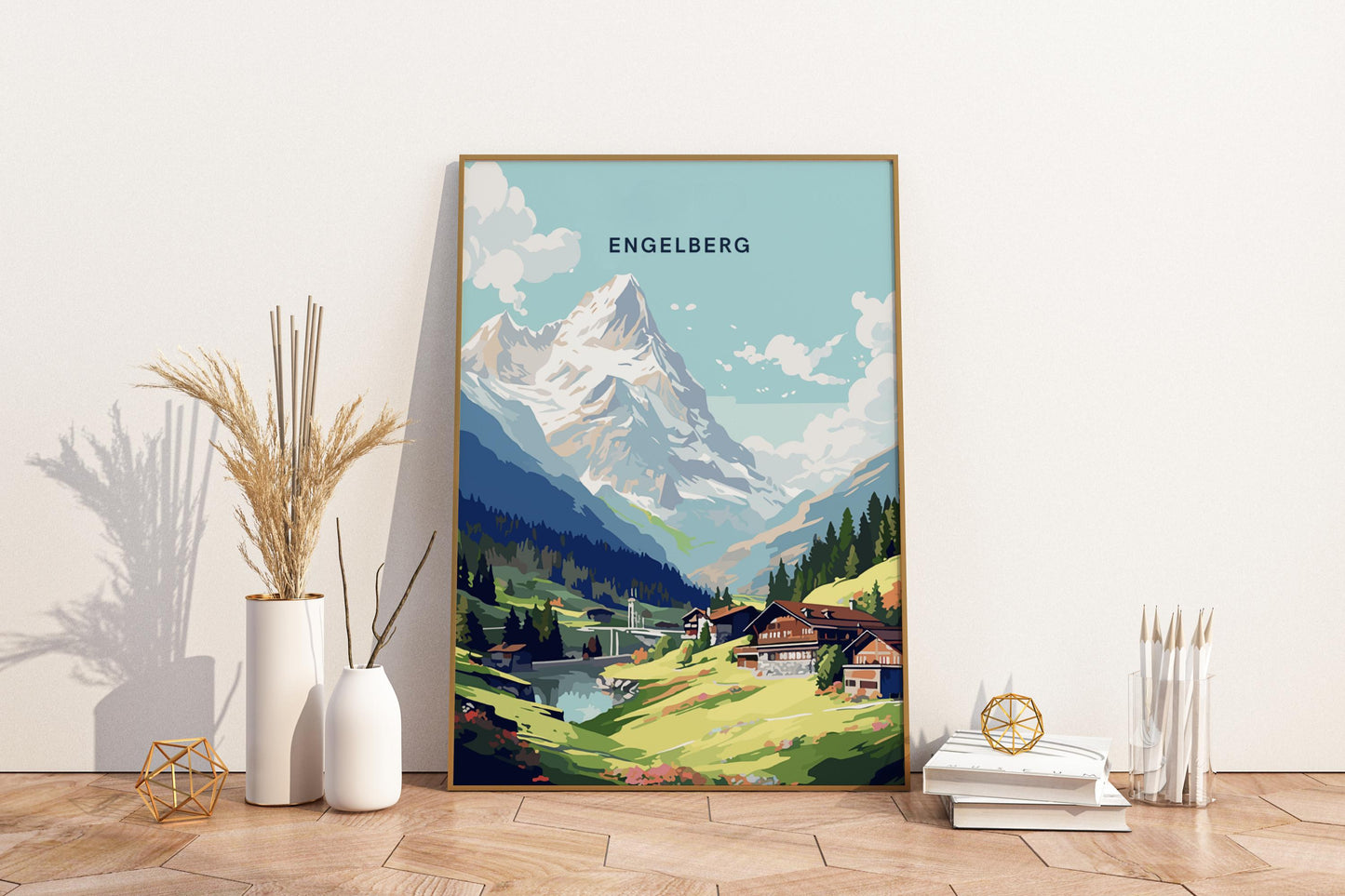 Engelberg Switzerland Alps Travel Print Poster - Pitchers Design