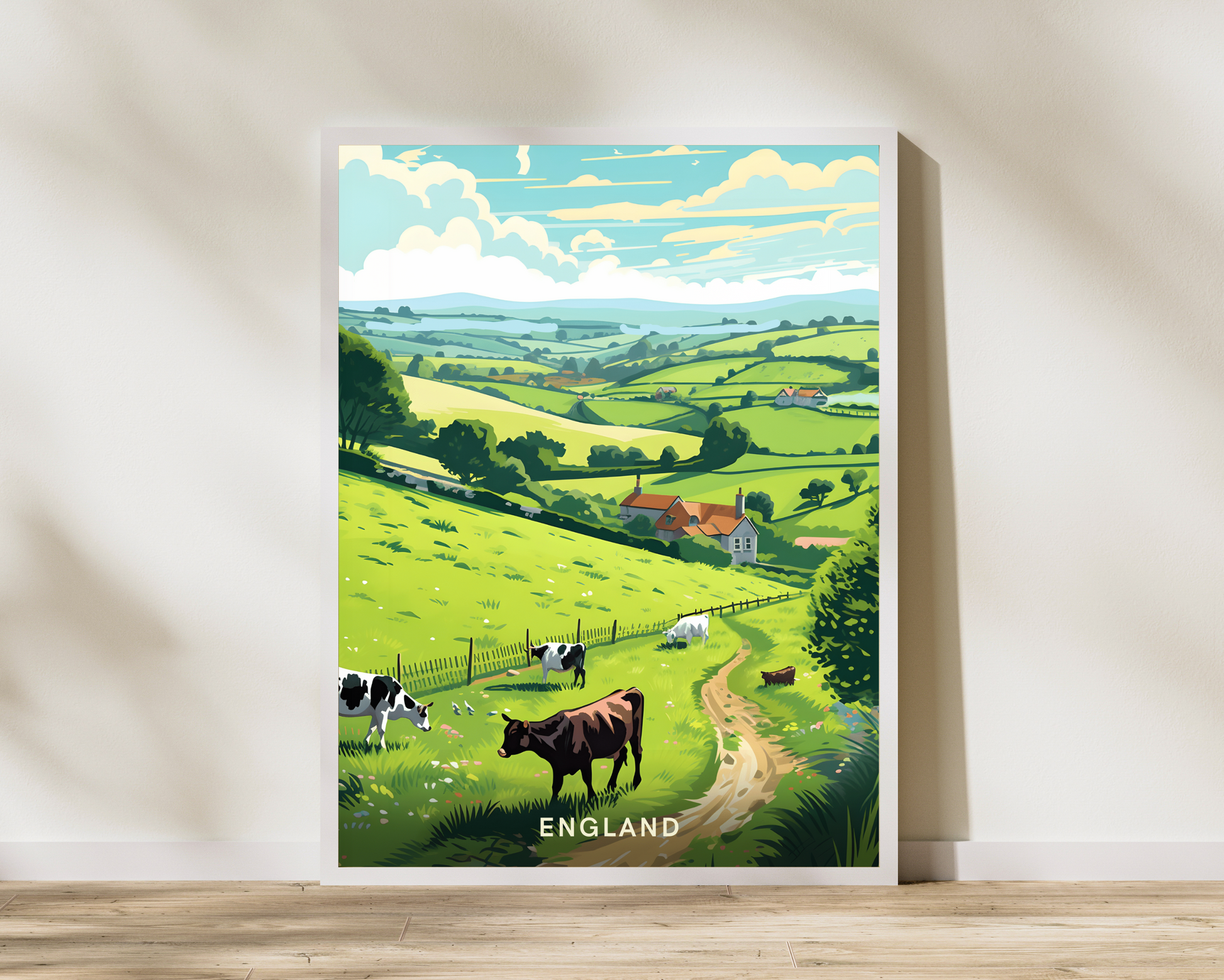 Country Hills of England Travel Poster Print - Pitchers Design