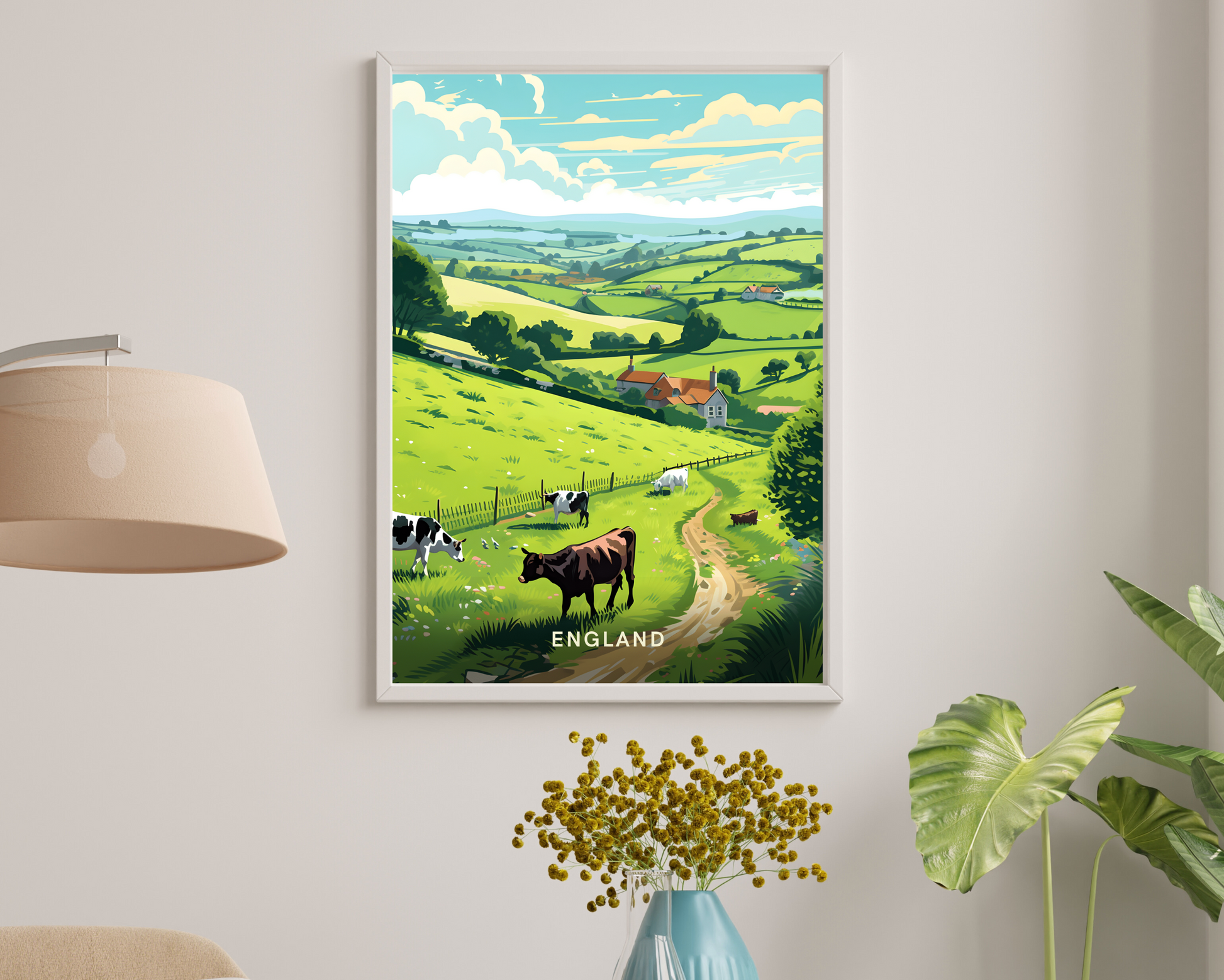 Country Hills of England Travel Poster Print - Pitchers Design