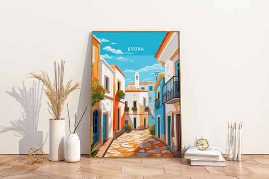 Streets of Evora Portugal Travel Print Poster