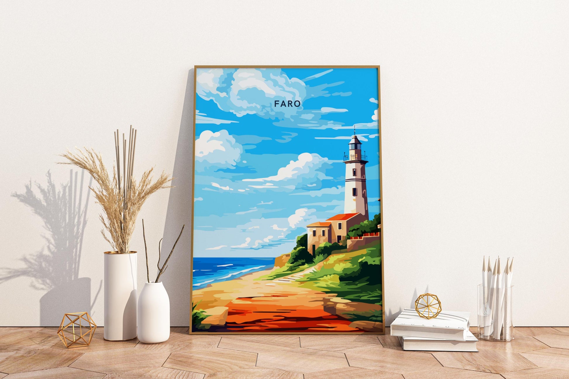 Faro Lighthouse Portugal Travel Print Poster - Pitchers Design