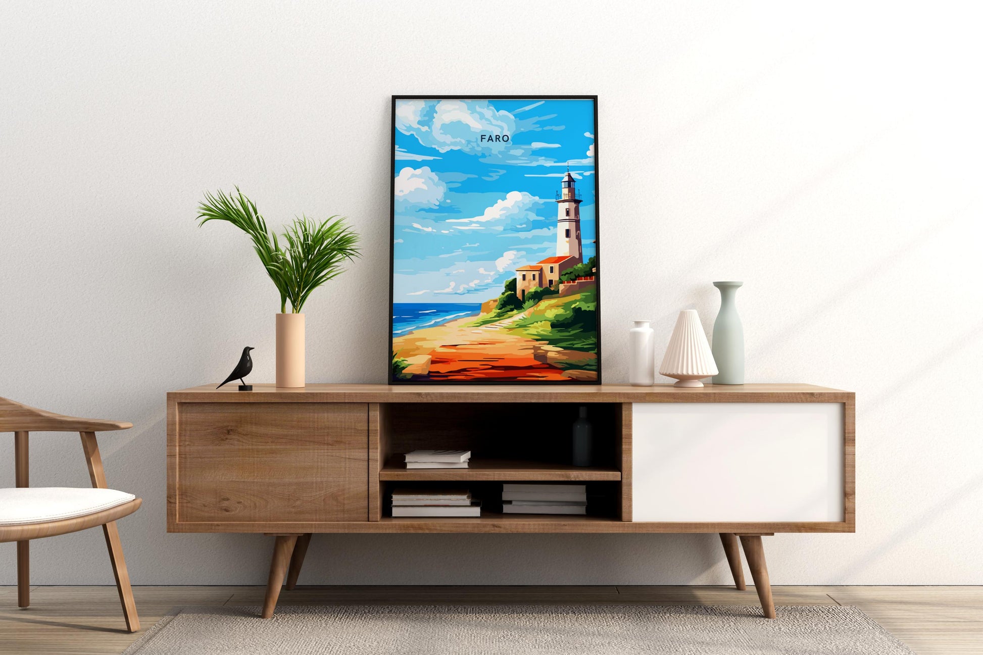 Faro Lighthouse Portugal Travel Print Poster - Pitchers Design