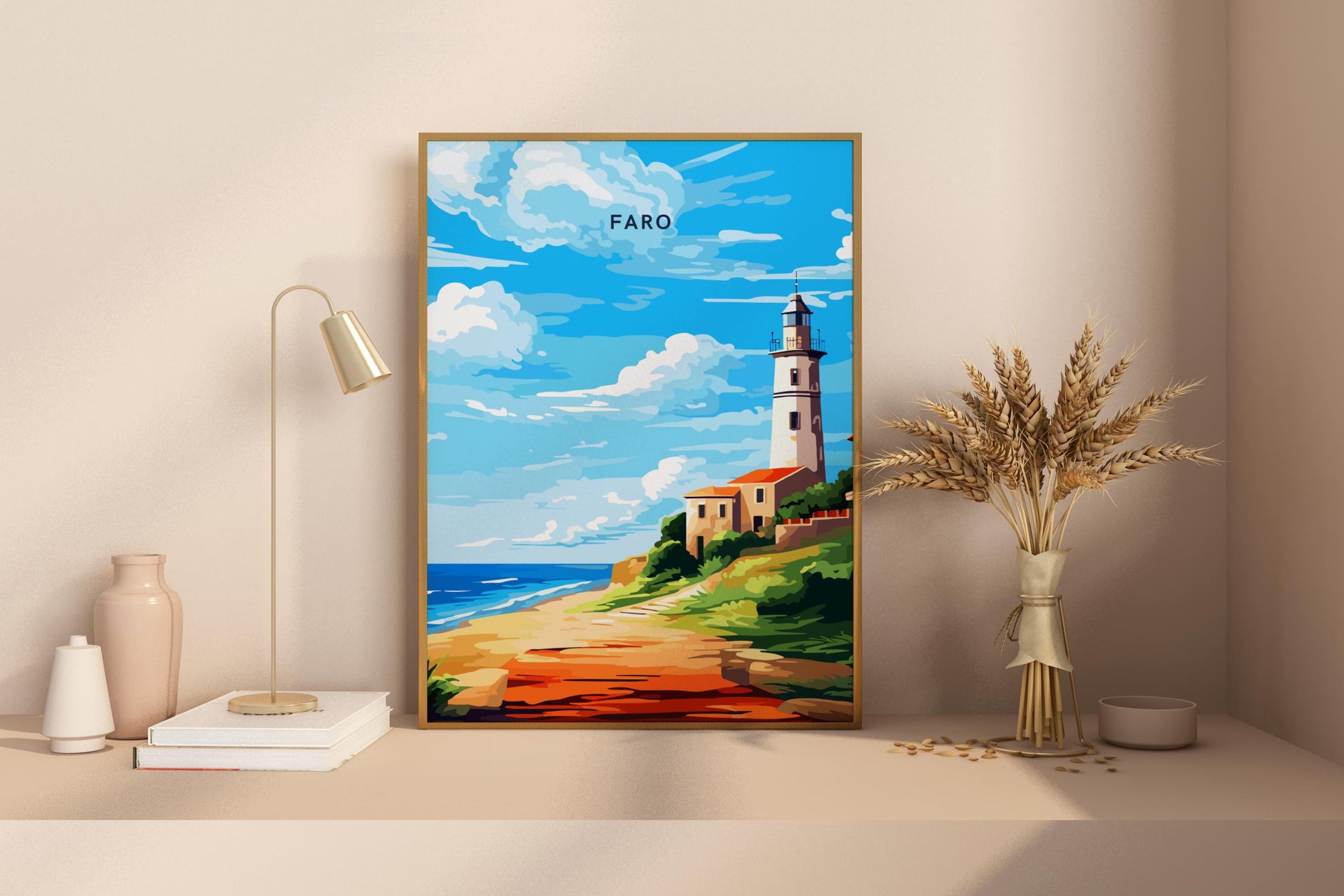 Faro Lighthouse Portugal Travel Print Poster - Pitchers Design