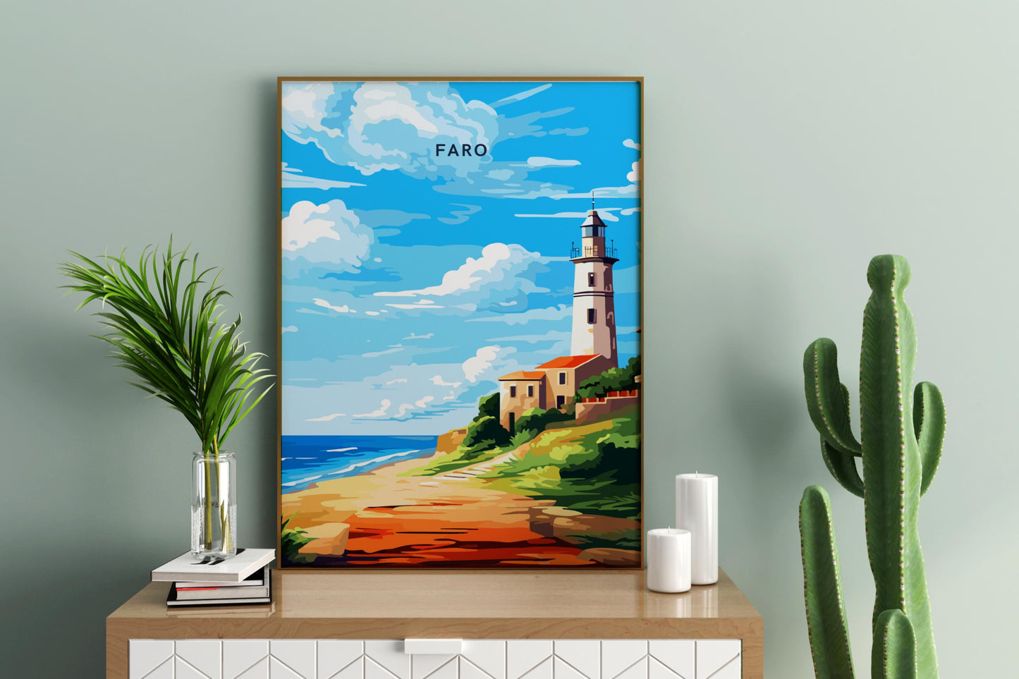 Faro Lighthouse Portugal Travel Print Poster - Pitchers Design