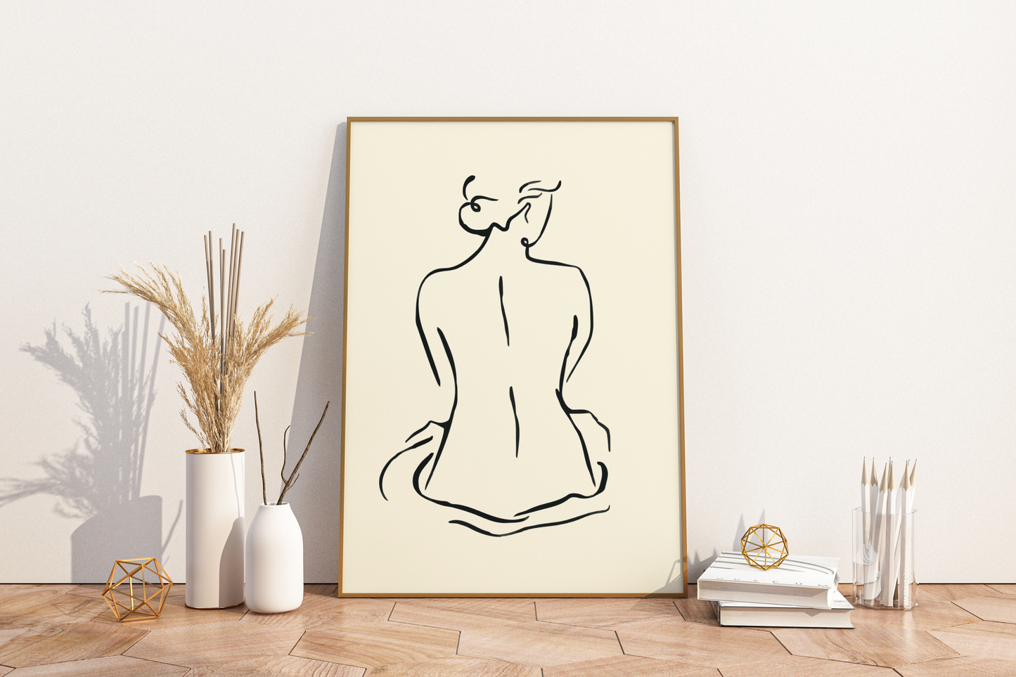 Abstract Female Figure Black Line Art No.10 Print Poster - Pitchers Design