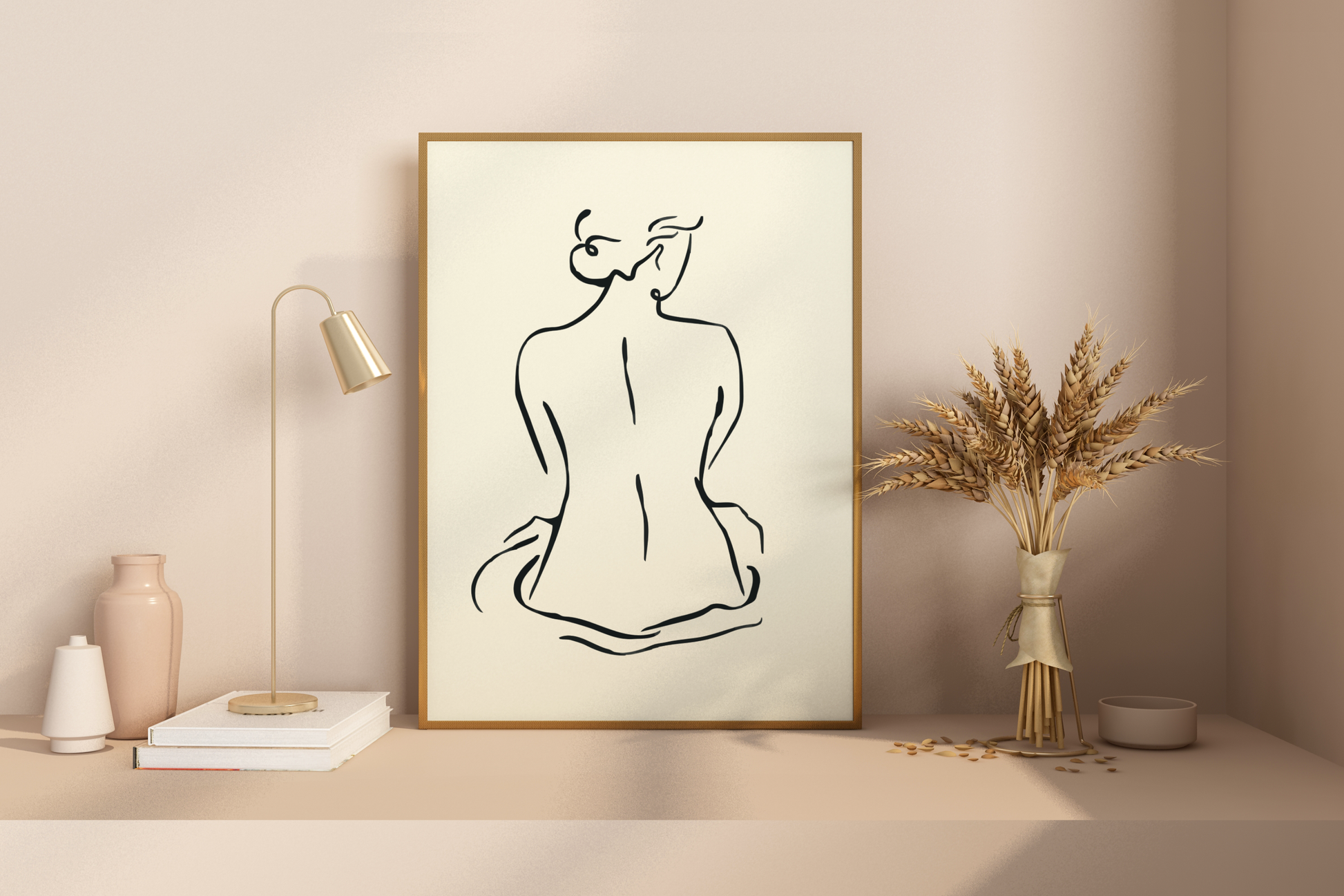 Abstract Female Figure Black Line Art No.10 Print Poster - Pitchers Design