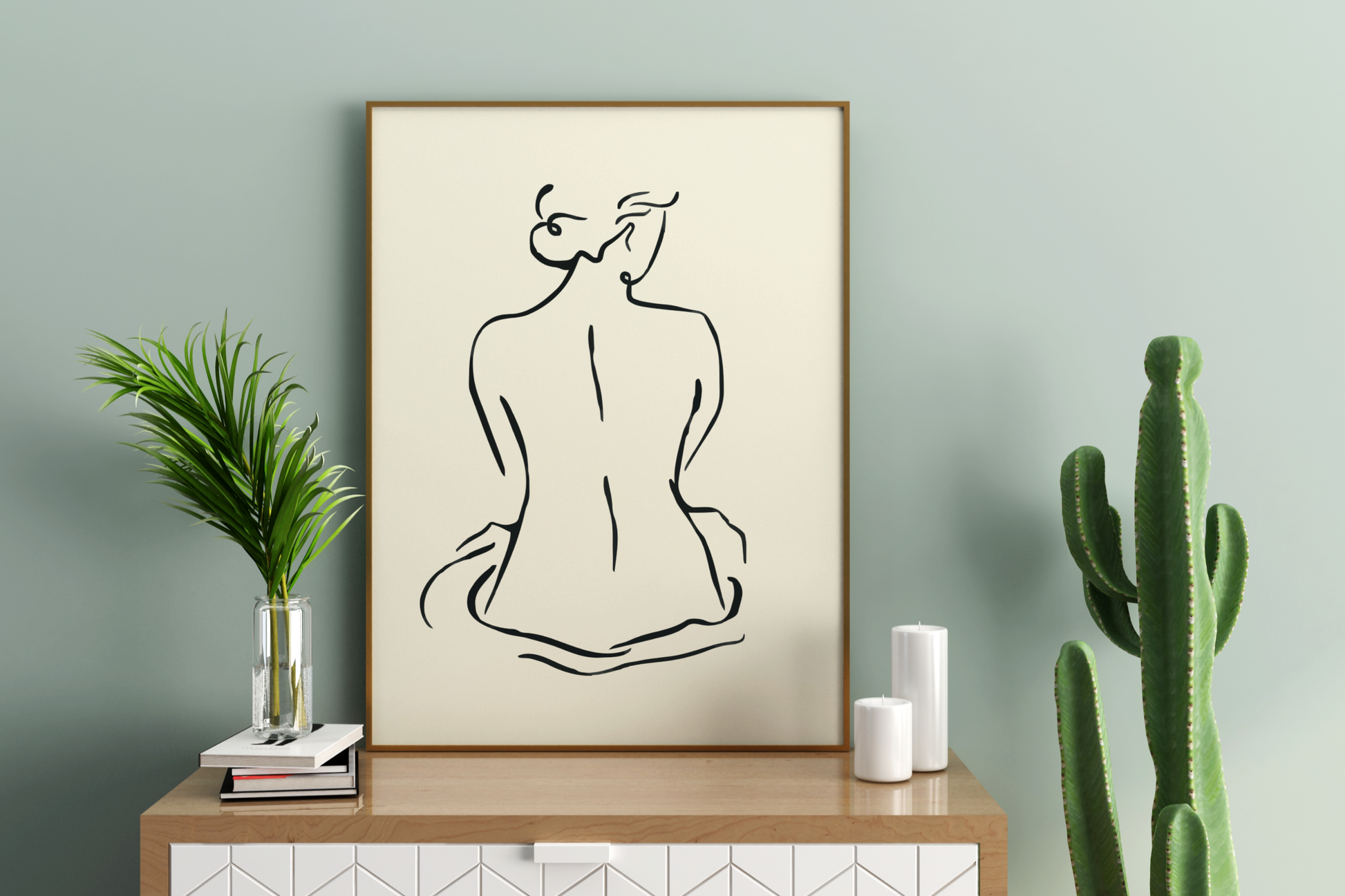 Abstract Female Figure Black Line Art No.10 Print Poster - Pitchers Design