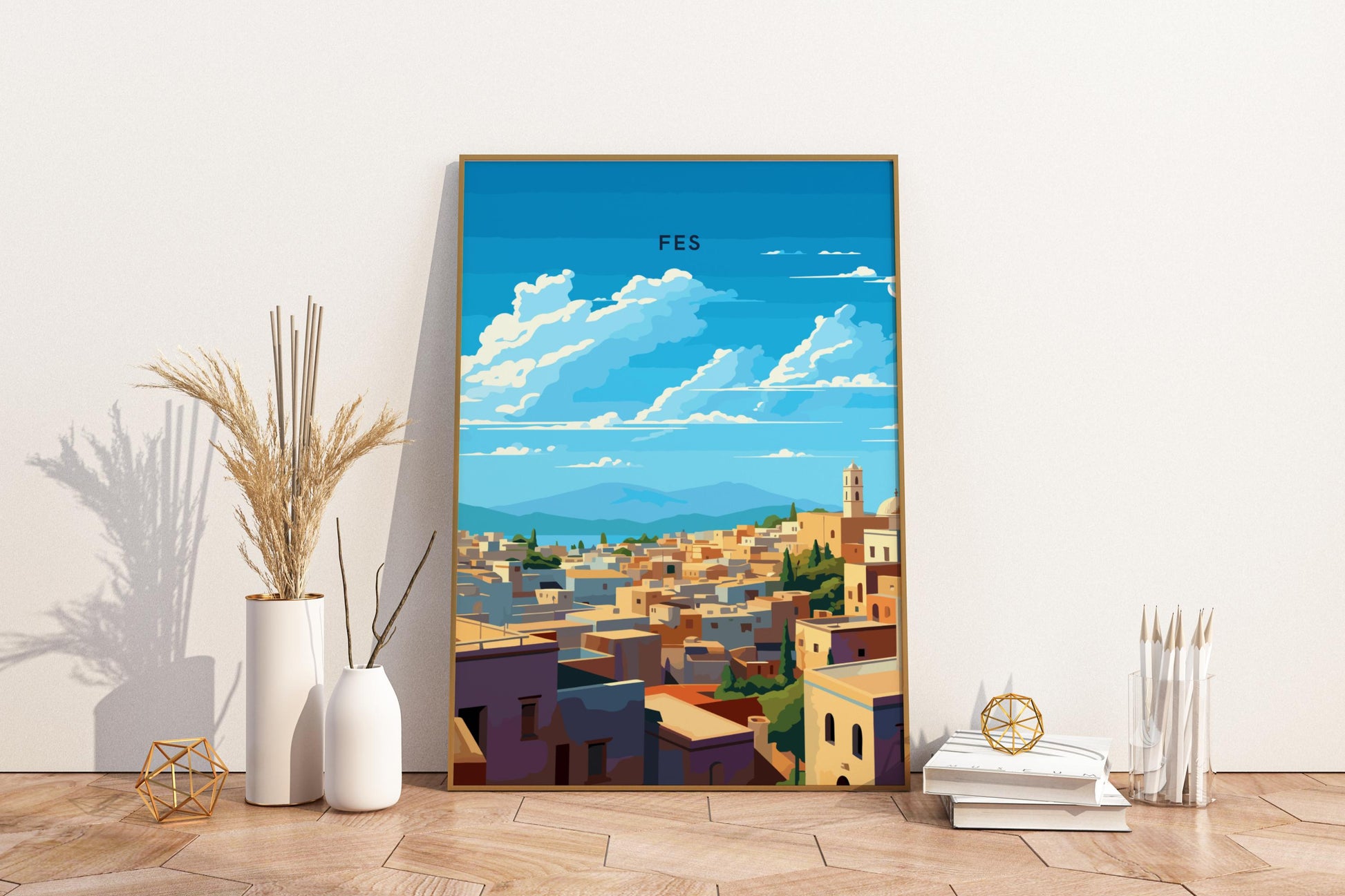 Fes Rooftops Morocco Travel Print Poster - Pitchers Design