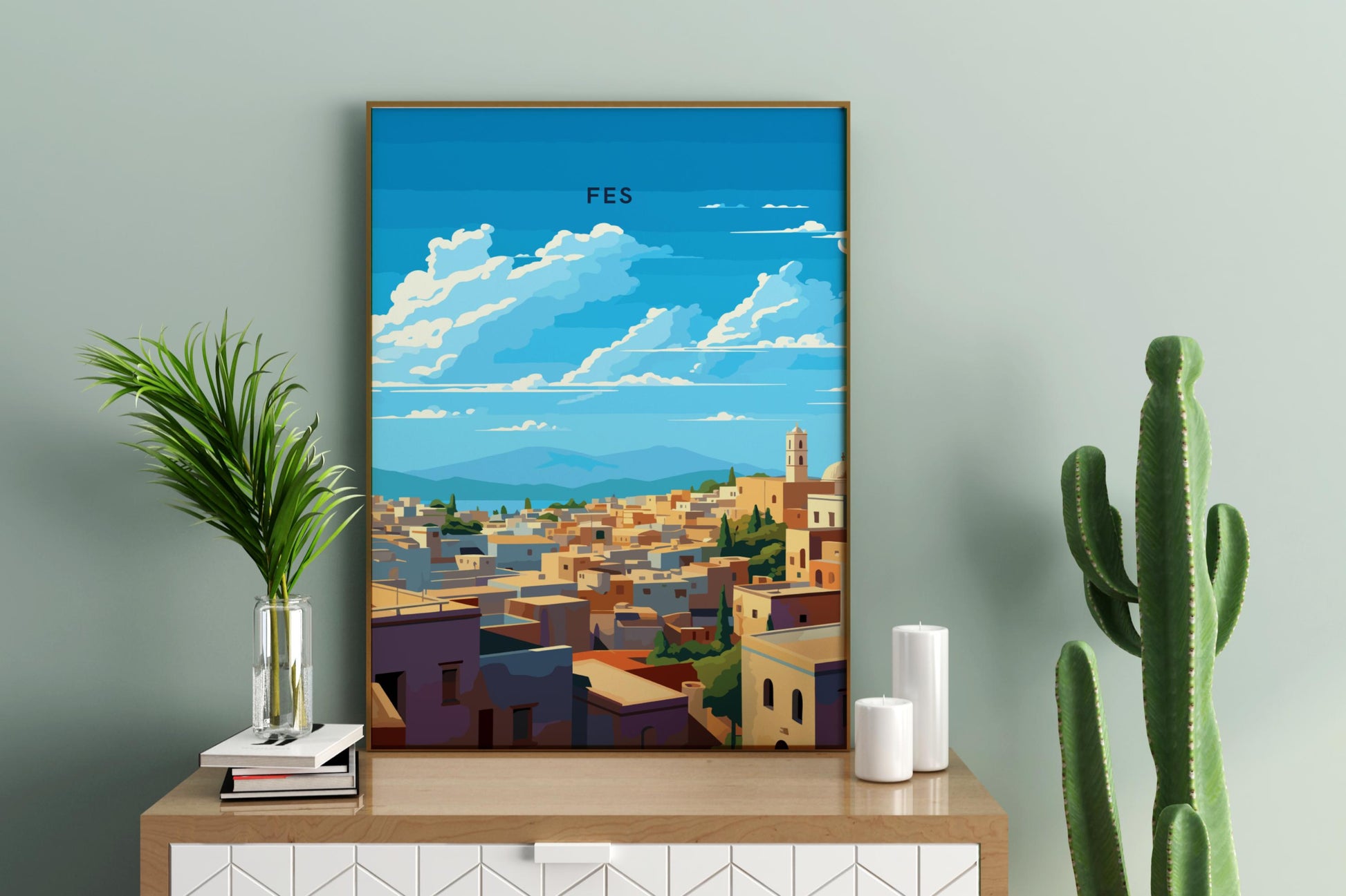 Fes Rooftops Morocco Travel Print Poster - Pitchers Design