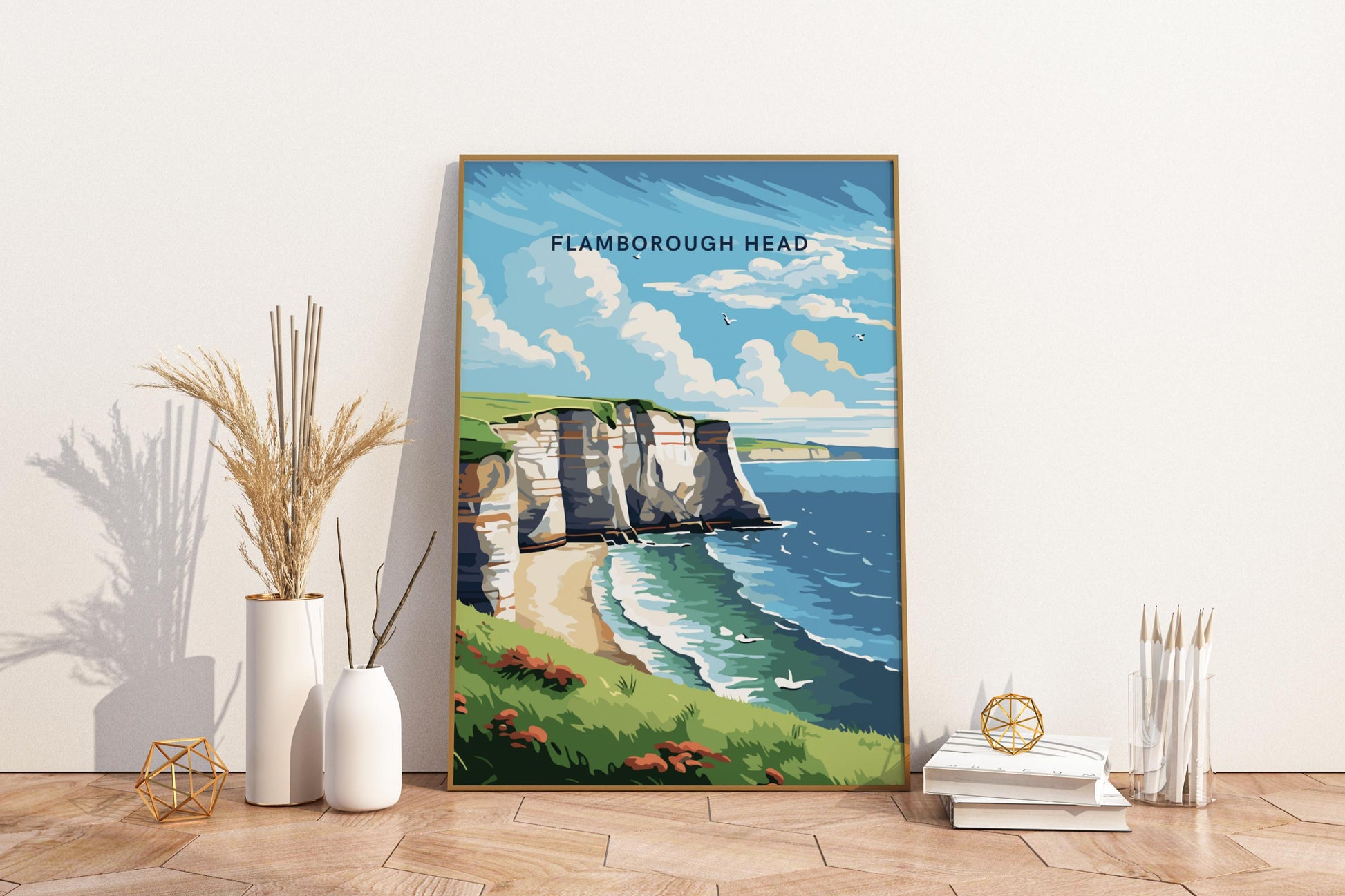 Flamborough Head Yorkshire England UK Travel Print Poster - Pitchers Design