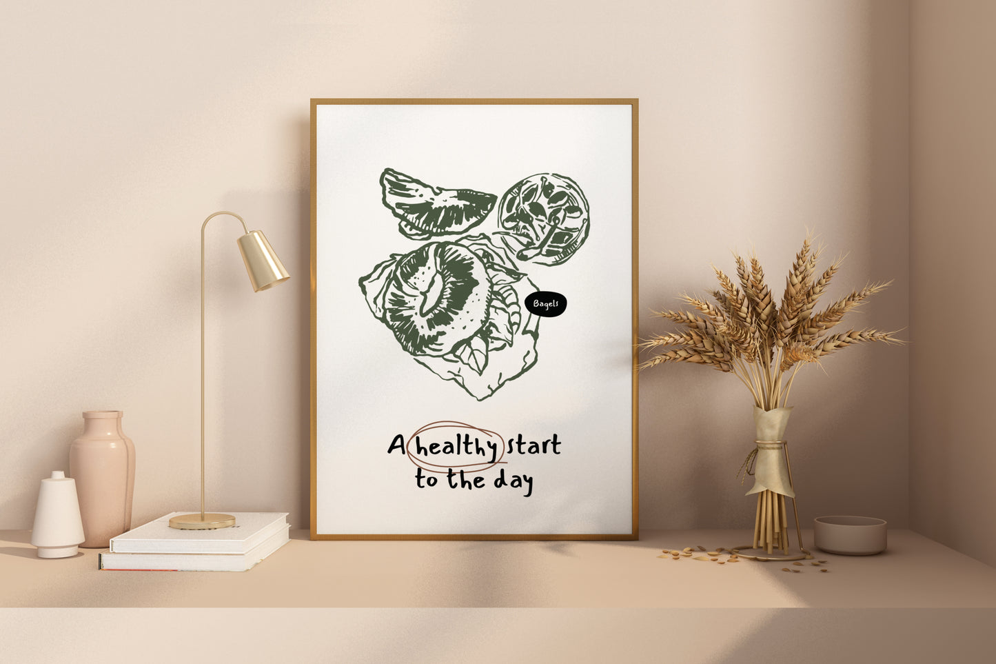 A Healthy Start to the Day - Bagels Illustrated Food Print Poster - Pitchers Design