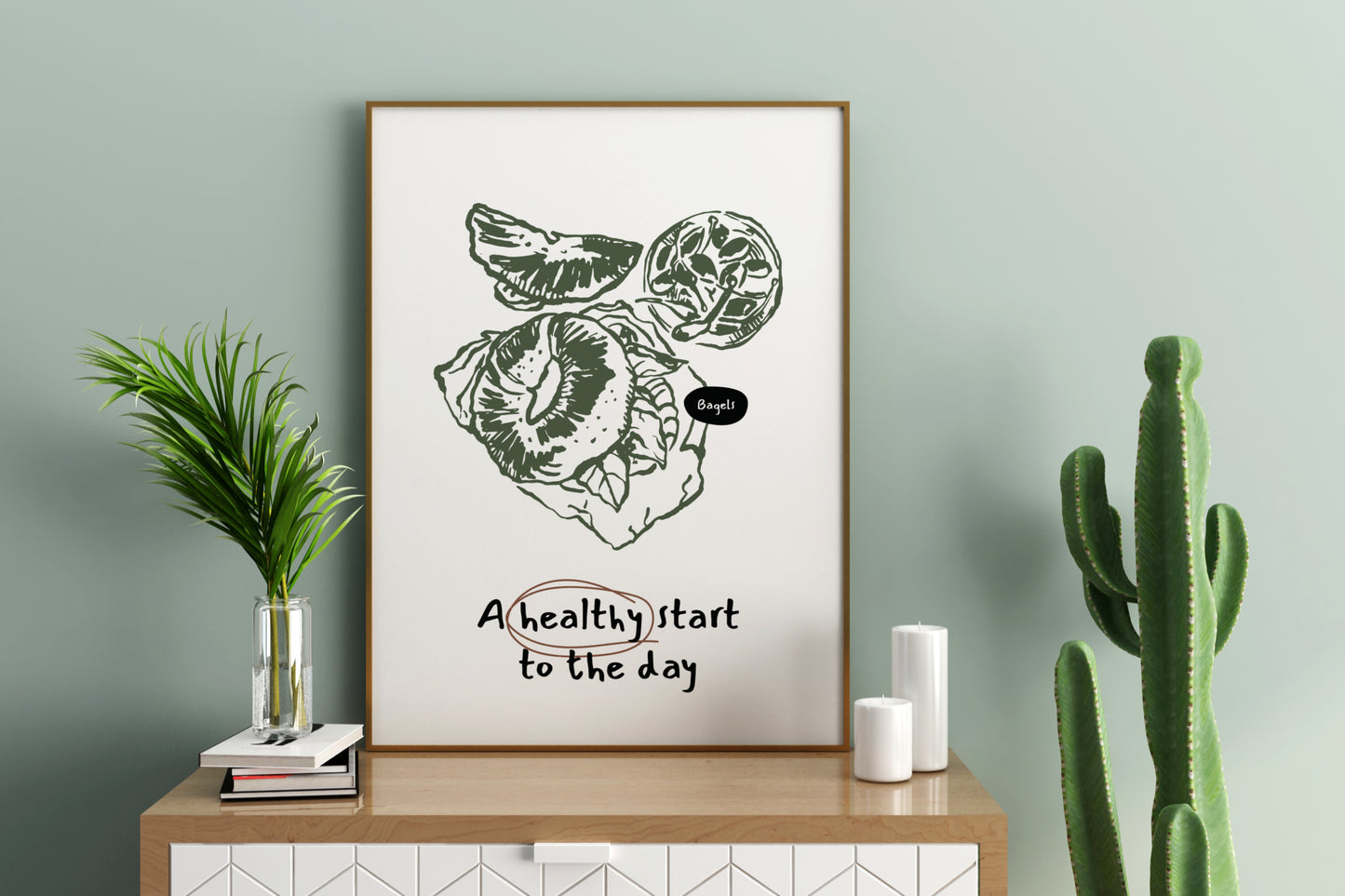 A Healthy Start to the Day - Bagels Illustrated Food Print Poster - Pitchers Design