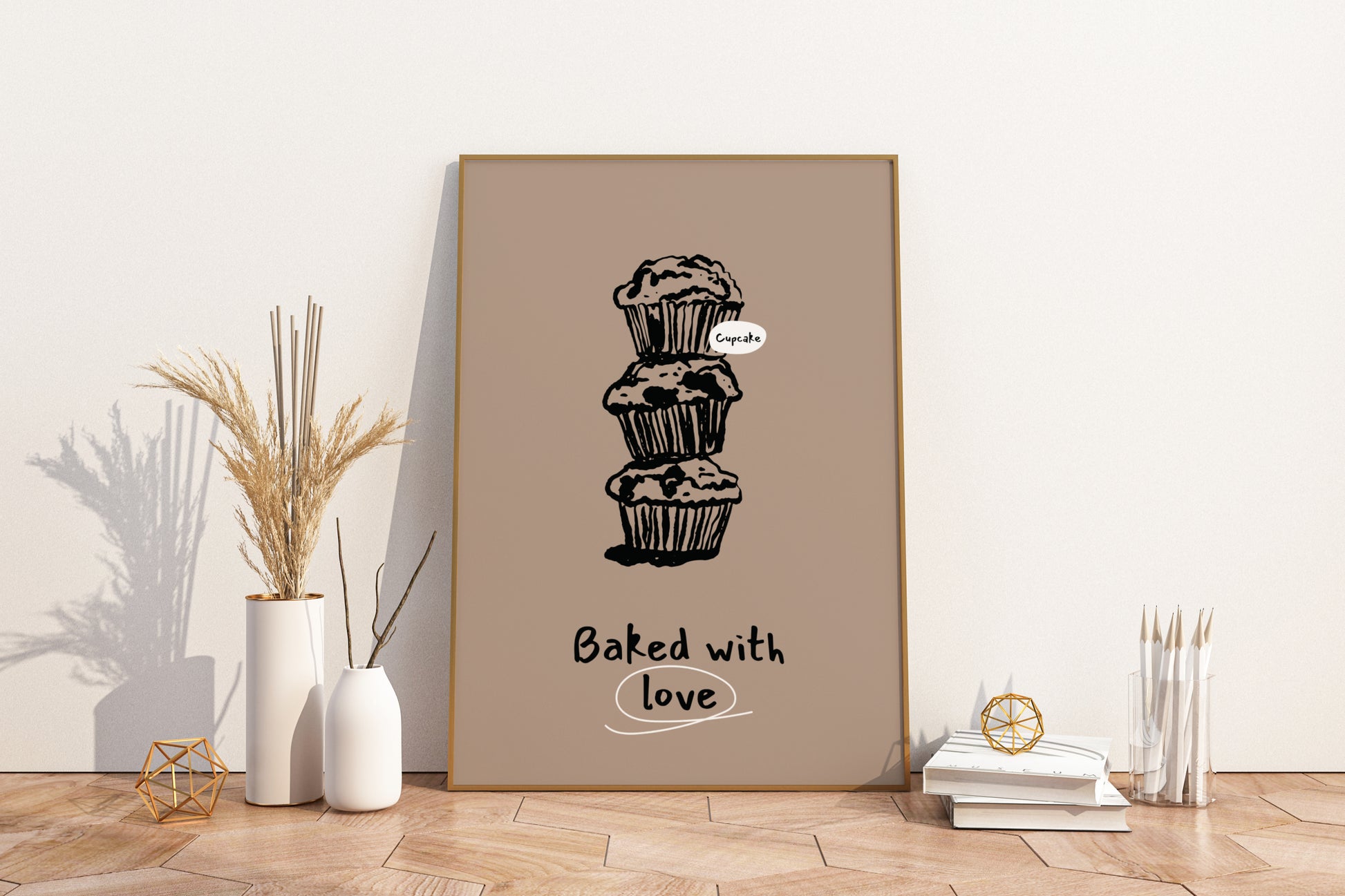 Baked with Love - Cupcakes Illustrated Food Print Poster - Pitchers Design