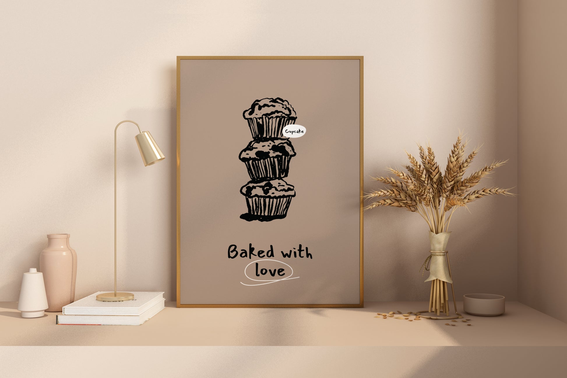 Baked with Love - Cupcakes Illustrated Food Print Poster - Pitchers Design