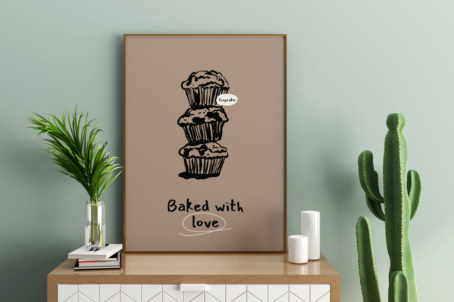 Baked with Love - Cupcakes Illustrated Food Print Poster - Pitchers Design