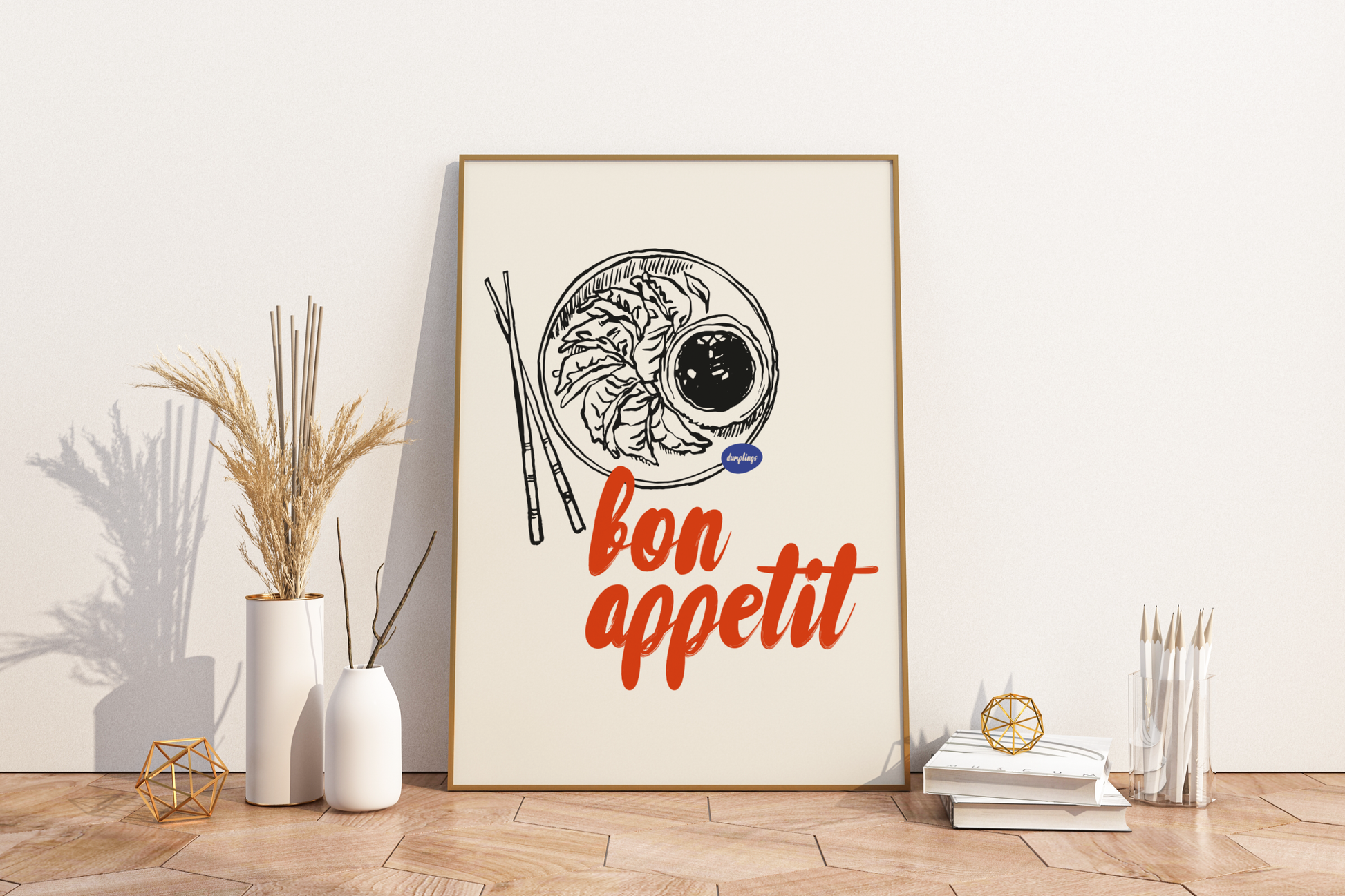 Bon Appétit Dumplings Illustrated Food Print Poster - Pitchers Design