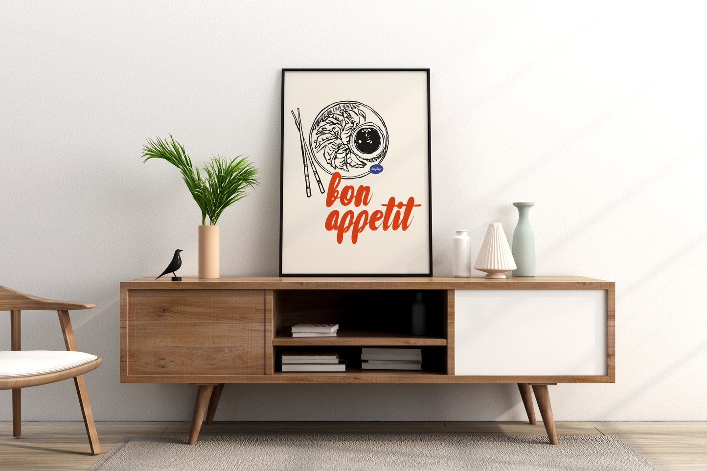 Bon Appétit Dumplings Illustrated Food Print Poster - Pitchers Design