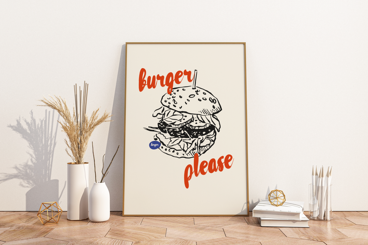 Burger Please Illustrated Food Print Poster - Pitchers Design