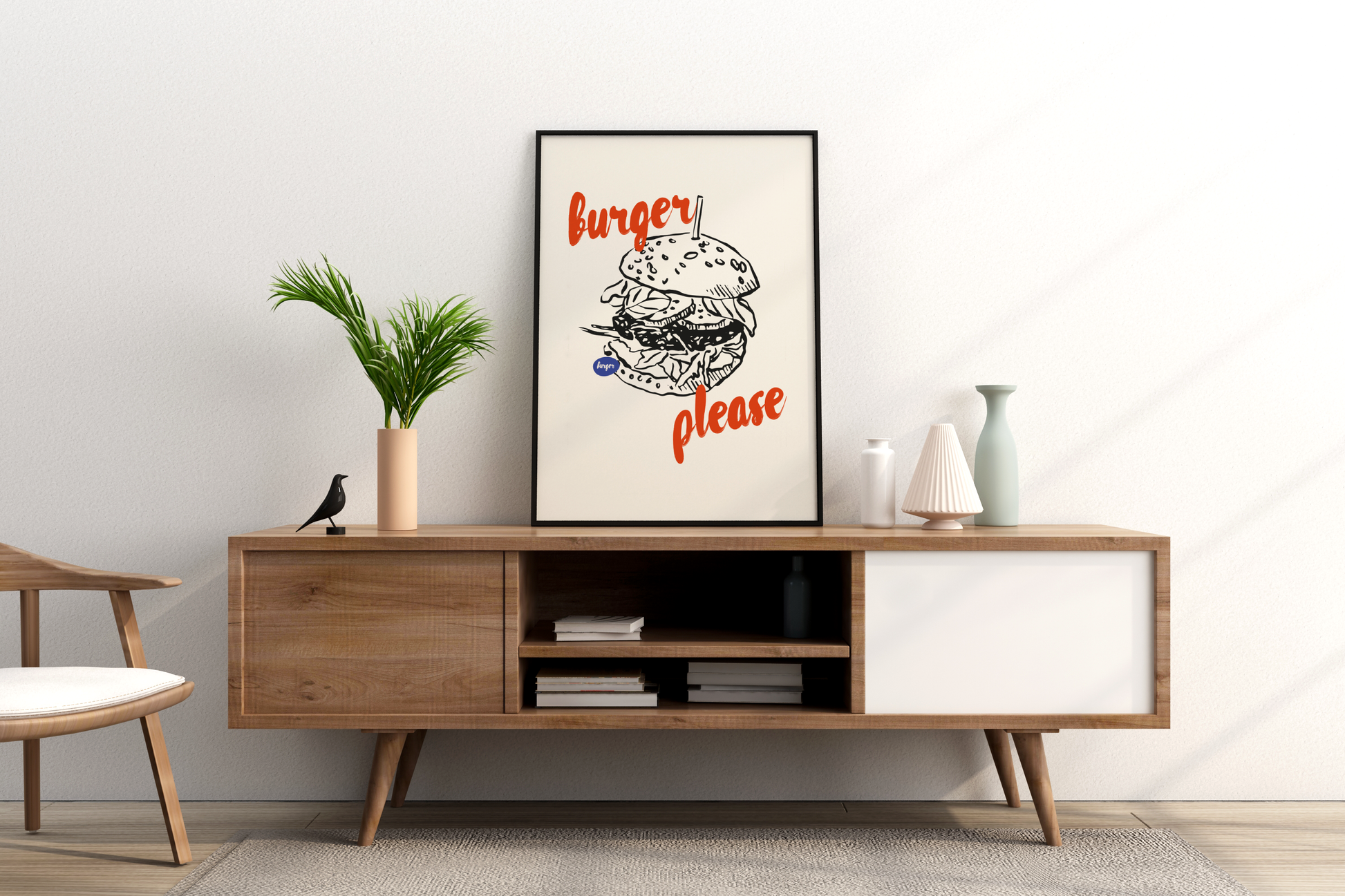 Burger Please Illustrated Food Print Poster - Pitchers Design