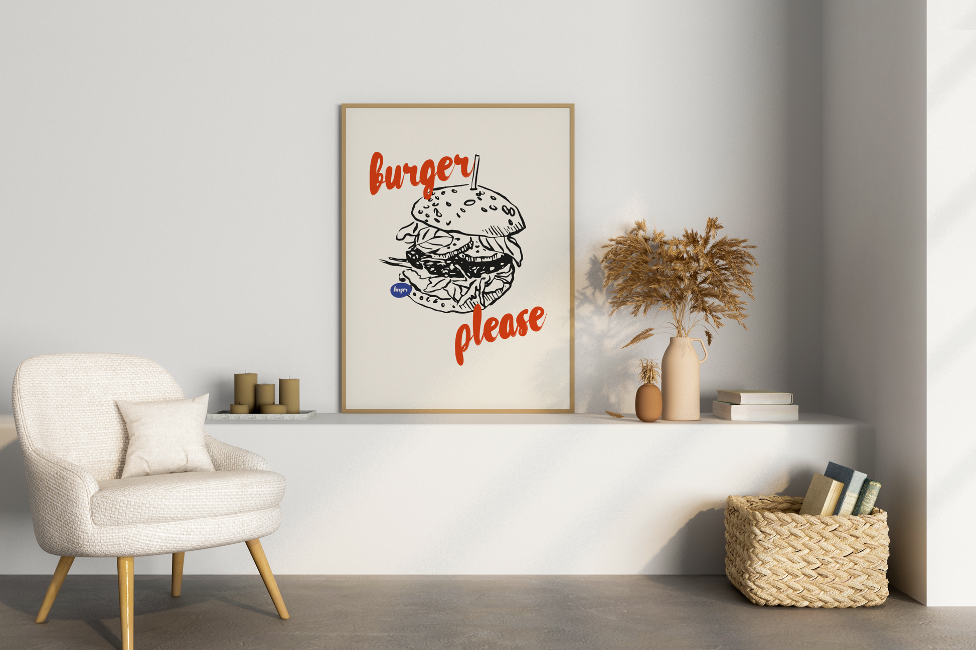 Burger Please Illustrated Food Print Poster - Pitchers Design