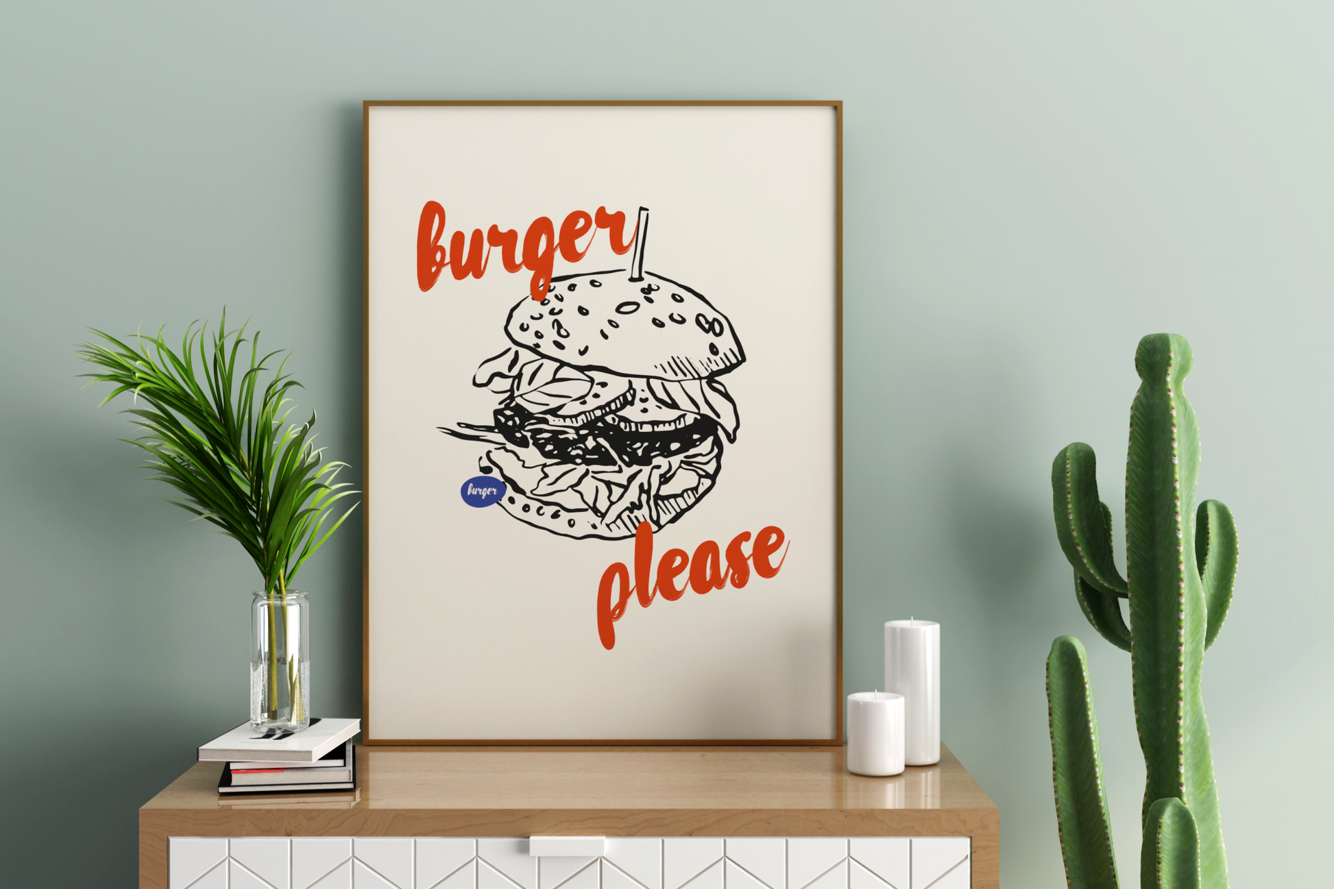 Burger Please Illustrated Food Print Poster - Pitchers Design