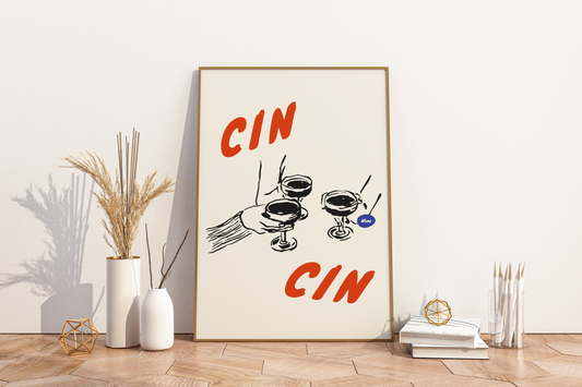 Cin Cin Wine Illustrated Food Print Poster - Pitchers Design