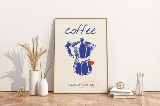 Coffee Love at First Sip Illustrated Food Print Poster - Pitchers Design