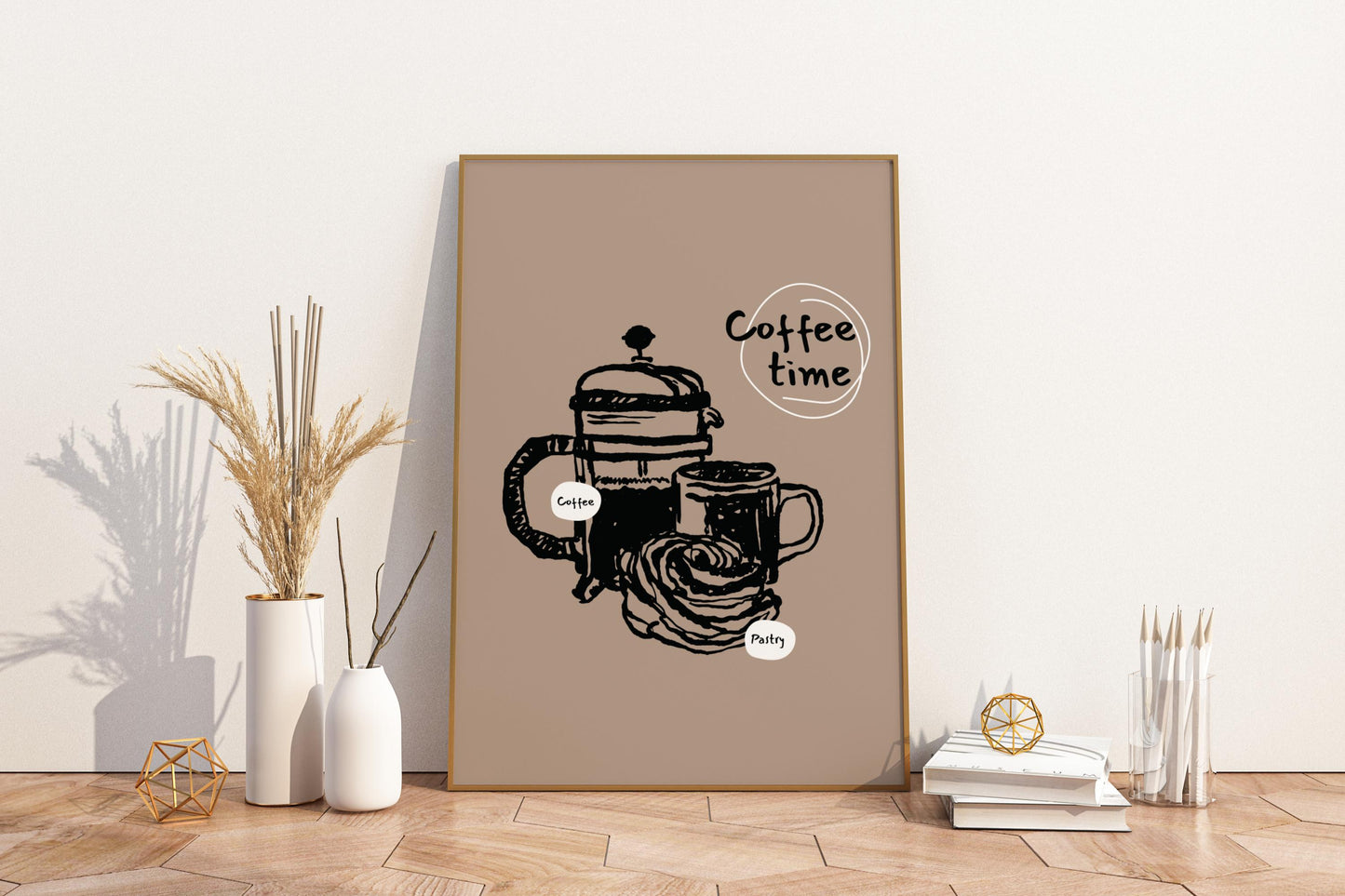 Coffee Time - Coffee and Pastries Illustrated Food Print Poster - Pitchers Design