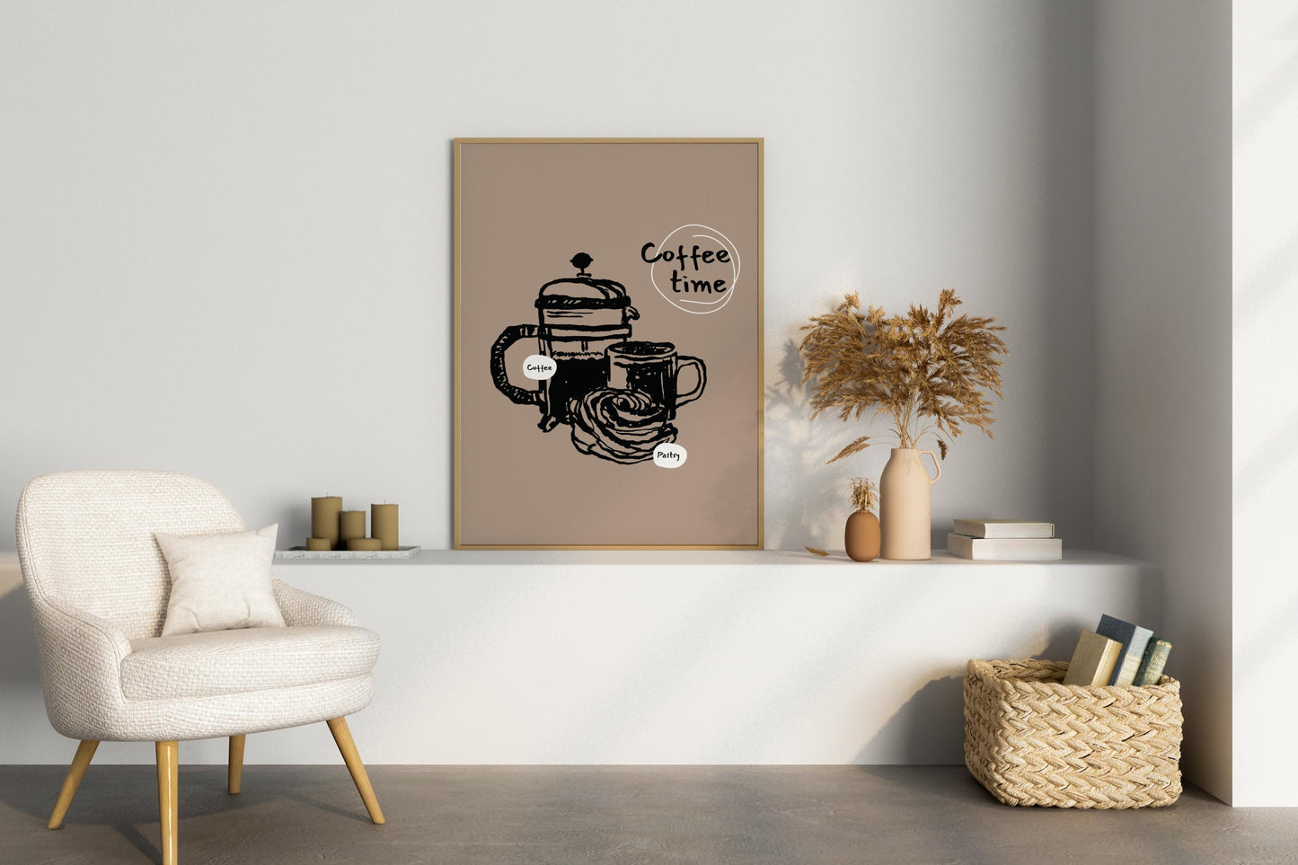 Coffee Time - Coffee and Pastries Illustrated Food Print Poster - Pitchers Design