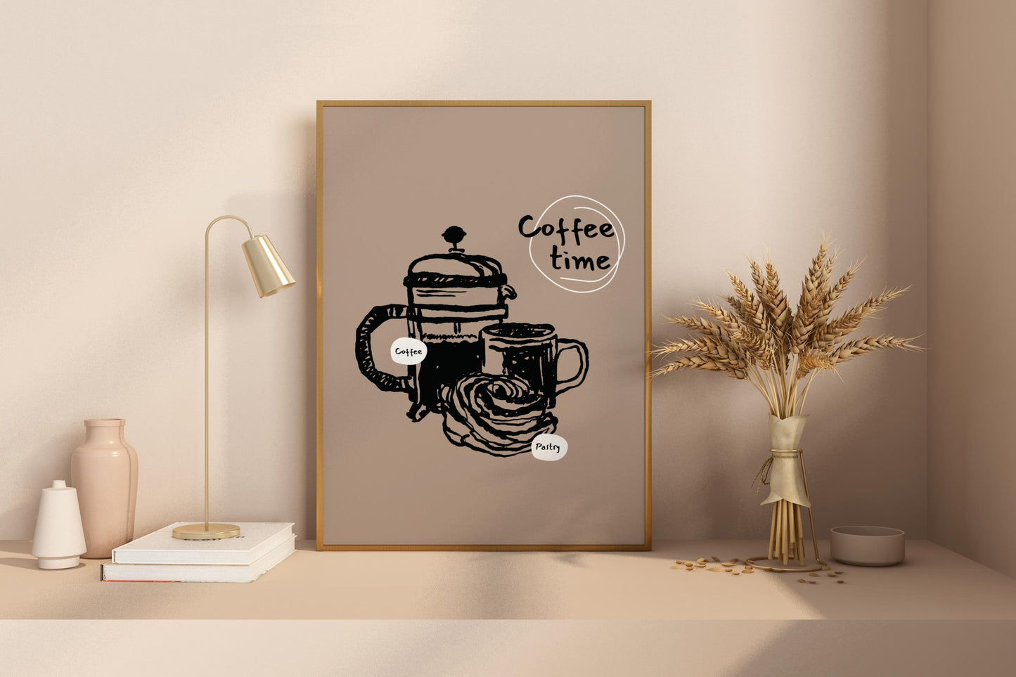 Coffee Time - Coffee and Pastries Illustrated Food Print Poster - Pitchers Design