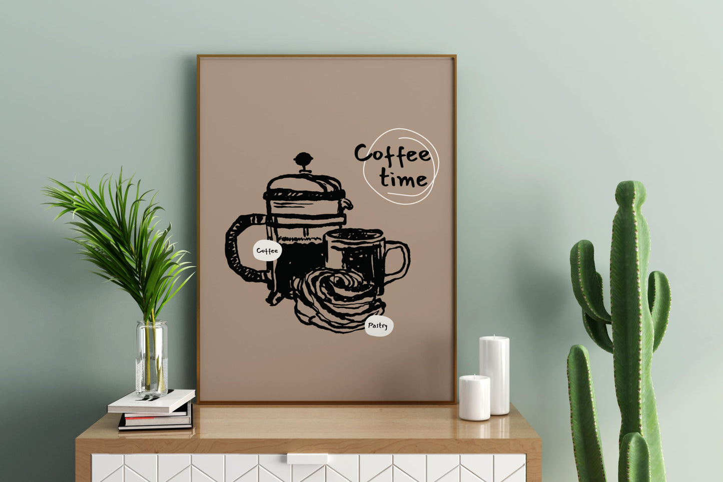 Coffee Time - Coffee and Pastries Illustrated Food Print Poster - Pitchers Design