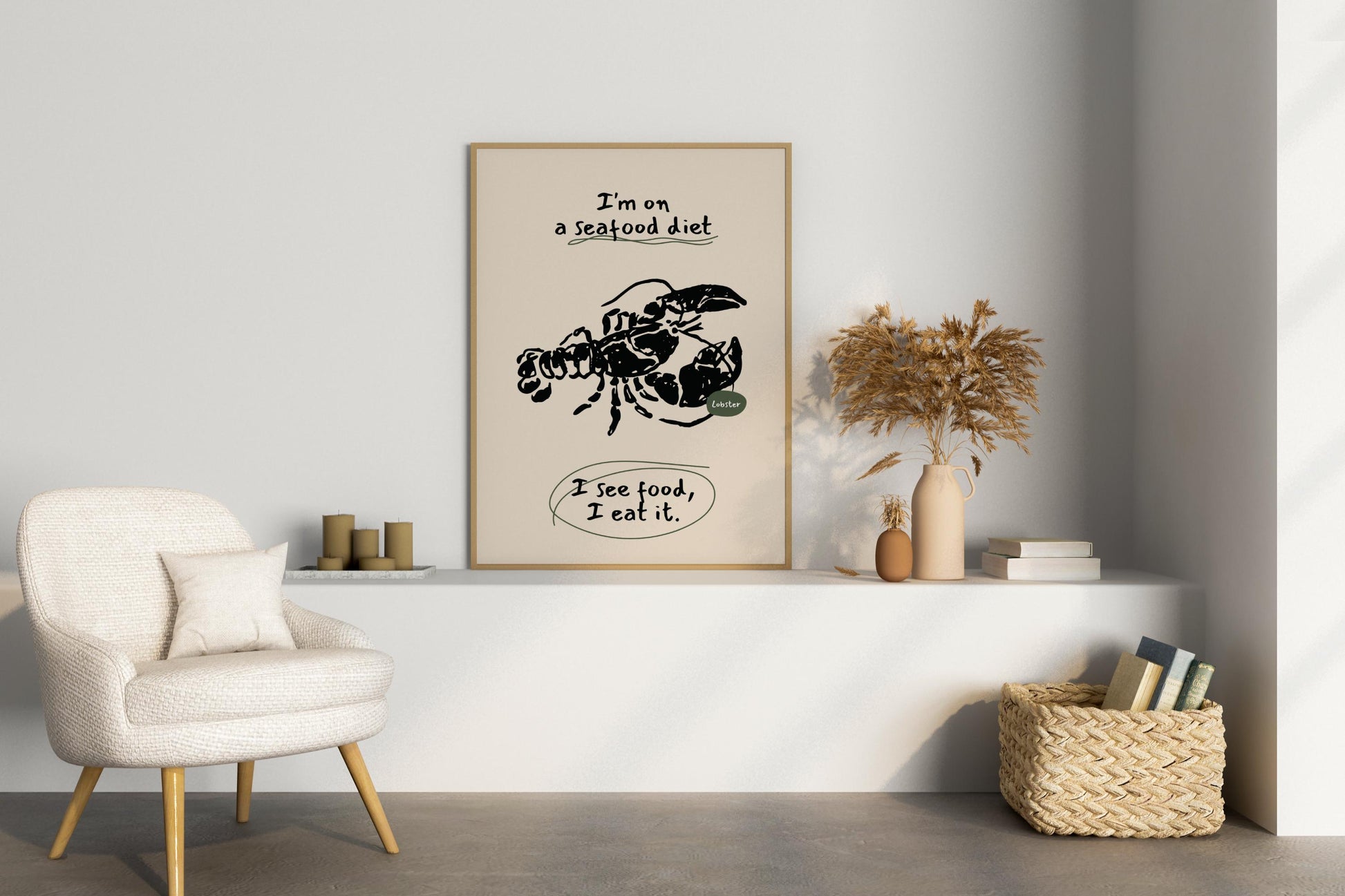 Diet Pun - I Seafood, I Eat It Illustrated Food Print Poster - Pitchers Design