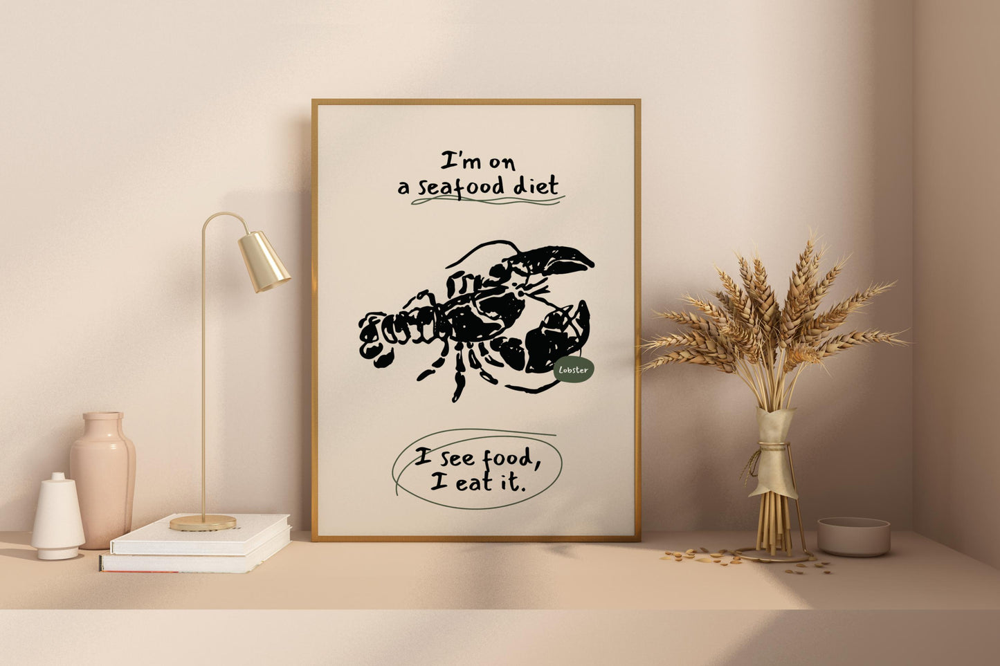 Diet Pun - I Seafood, I Eat It Illustrated Food Print Poster - Pitchers Design