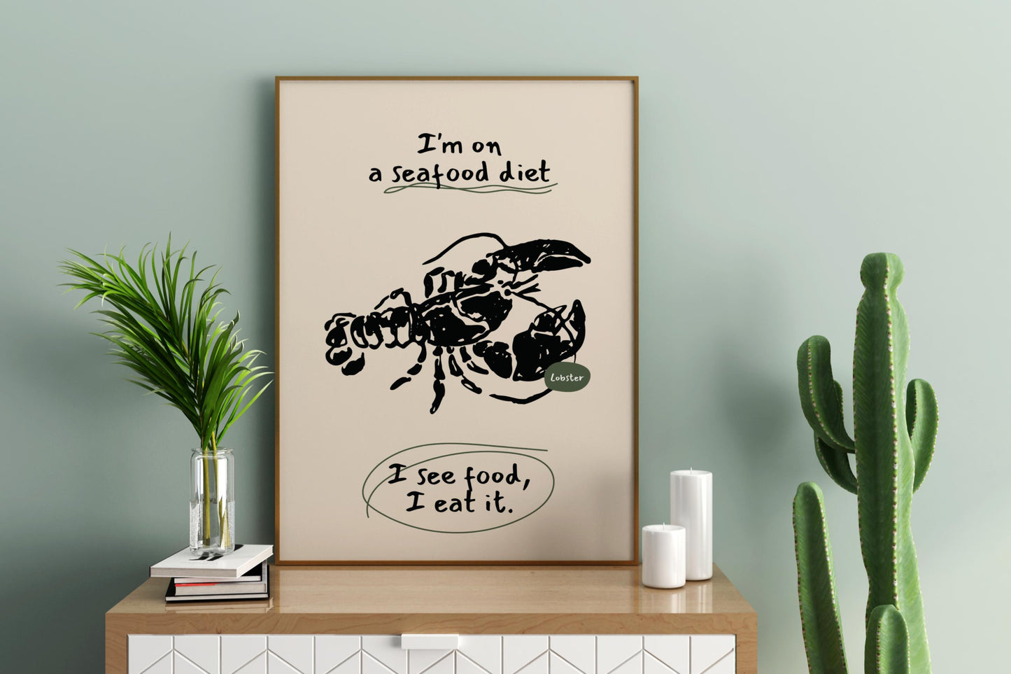 Diet Pun - I Seafood, I Eat It Illustrated Food Print Poster - Pitchers Design