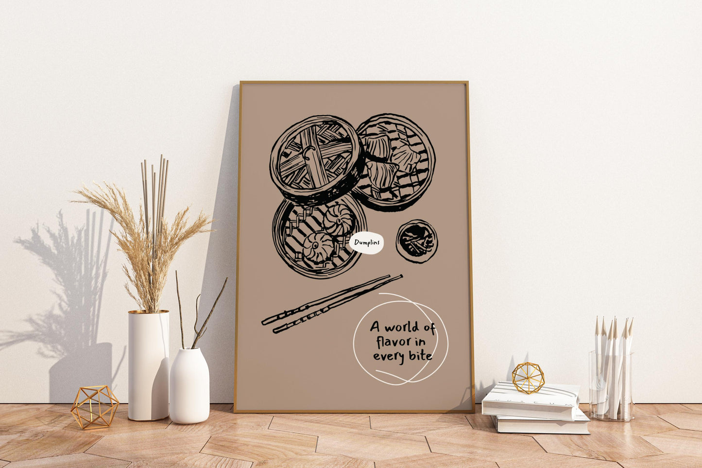 Dim Sum Dumplings Illustrated Food Print Poster - Pitchers Design