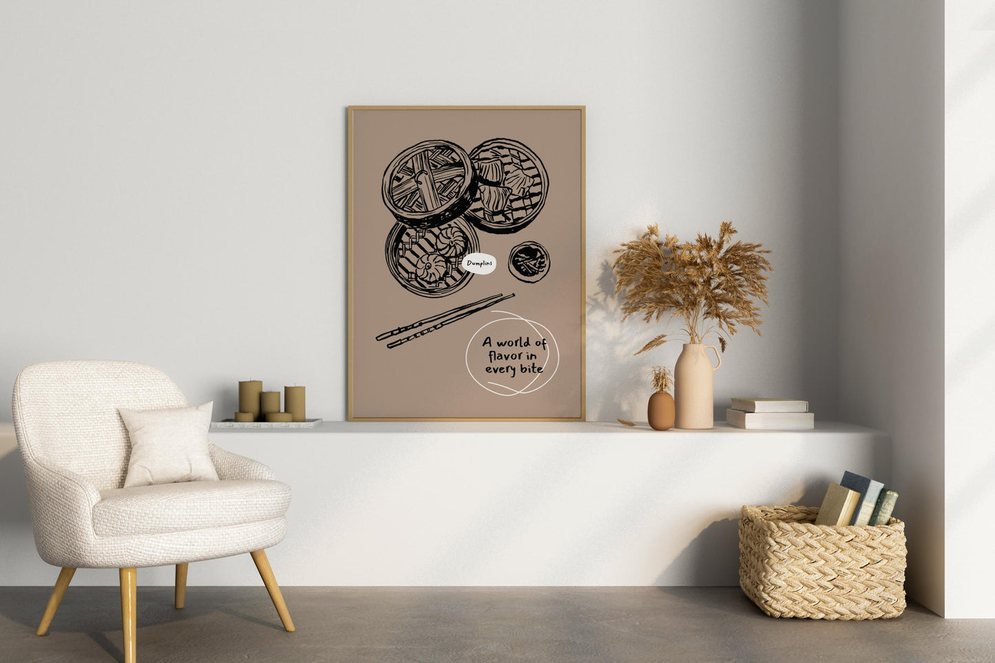 Dim Sum Dumplings Illustrated Food Print Poster - Pitchers Design