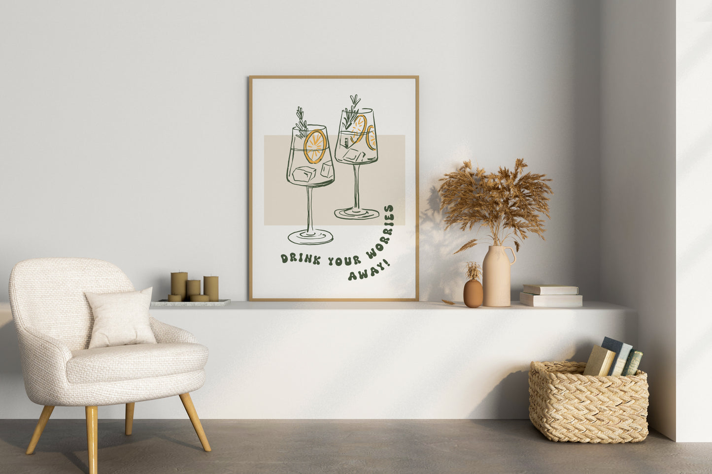 Drink Your Worries Away Illustrated Food Print Poster - Pitchers Design