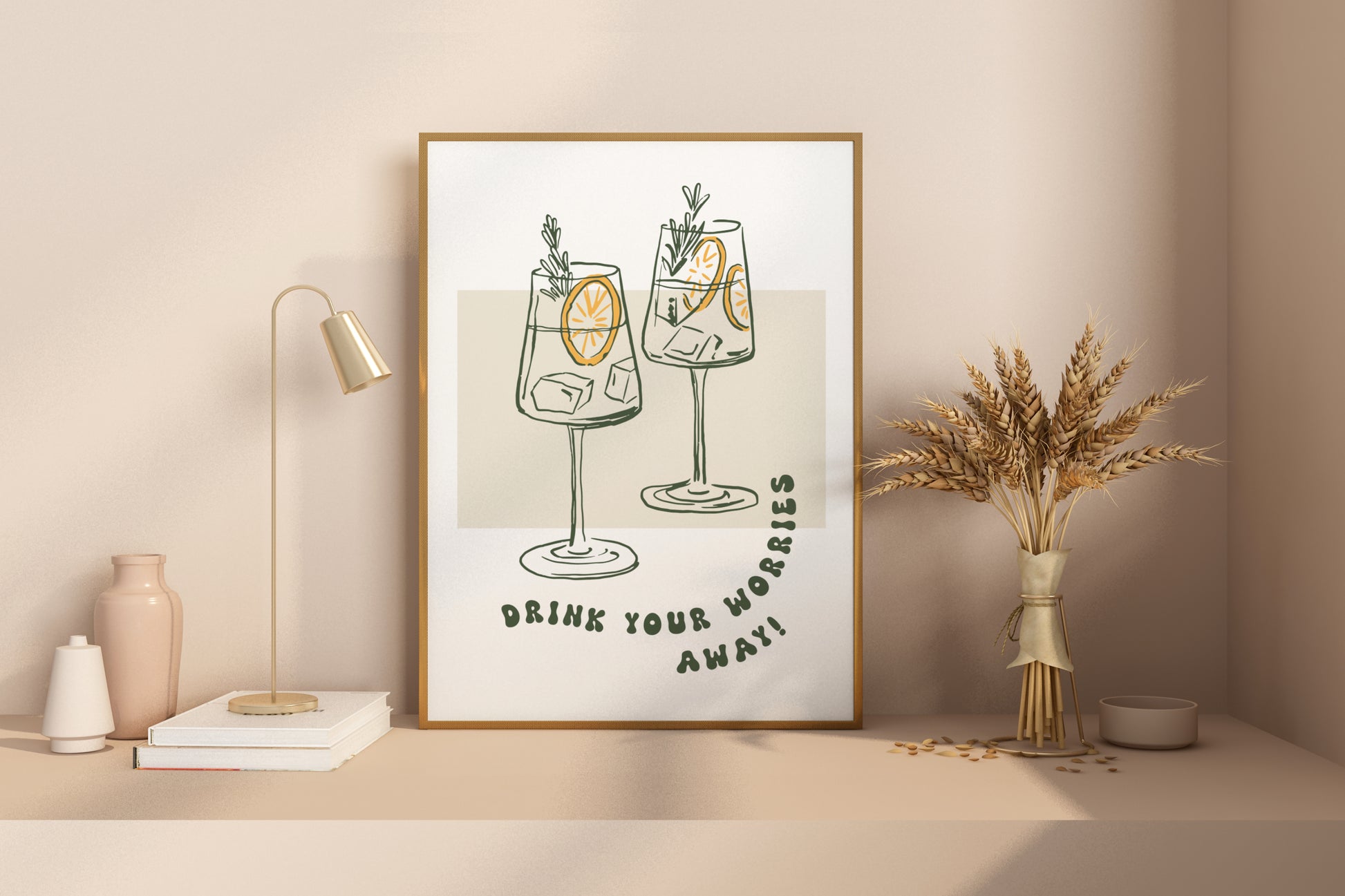 Drink Your Worries Away Illustrated Food Print Poster - Pitchers Design