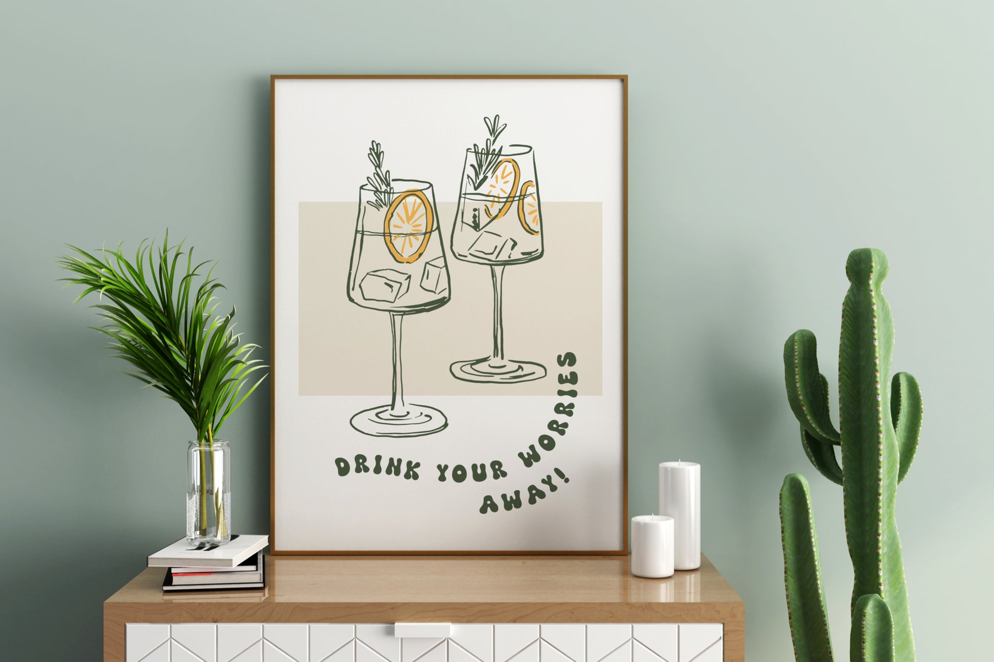 Drink Your Worries Away Illustrated Food Print Poster - Pitchers Design