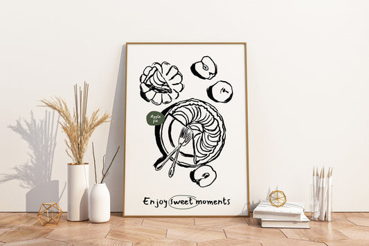 Enjoy Sweet Moments - Apple Pie Illustrated Food Print Poster - Pitchers Design