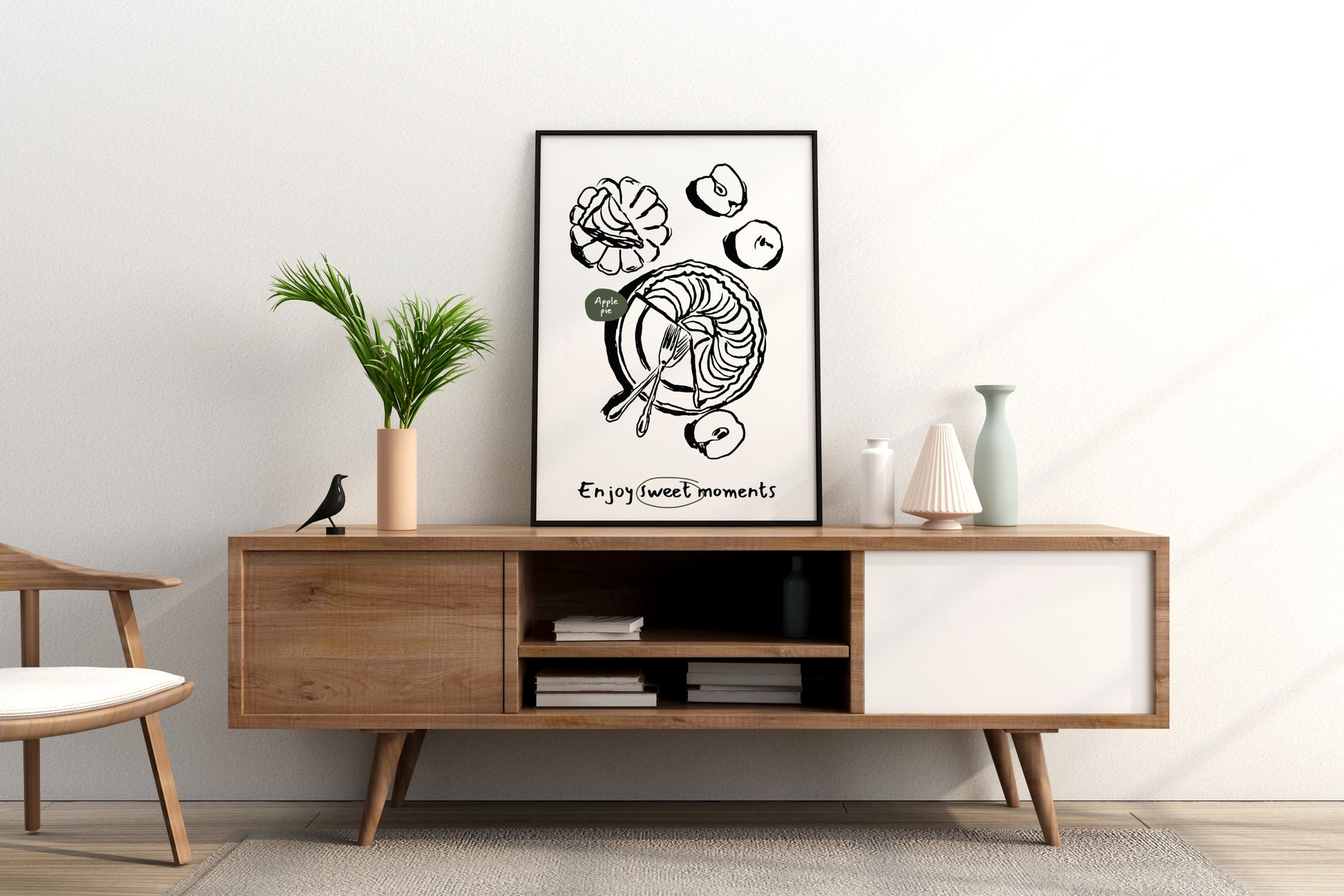 Enjoy Sweet Moments - Apple Pie Illustrated Food Print Poster - Pitchers Design