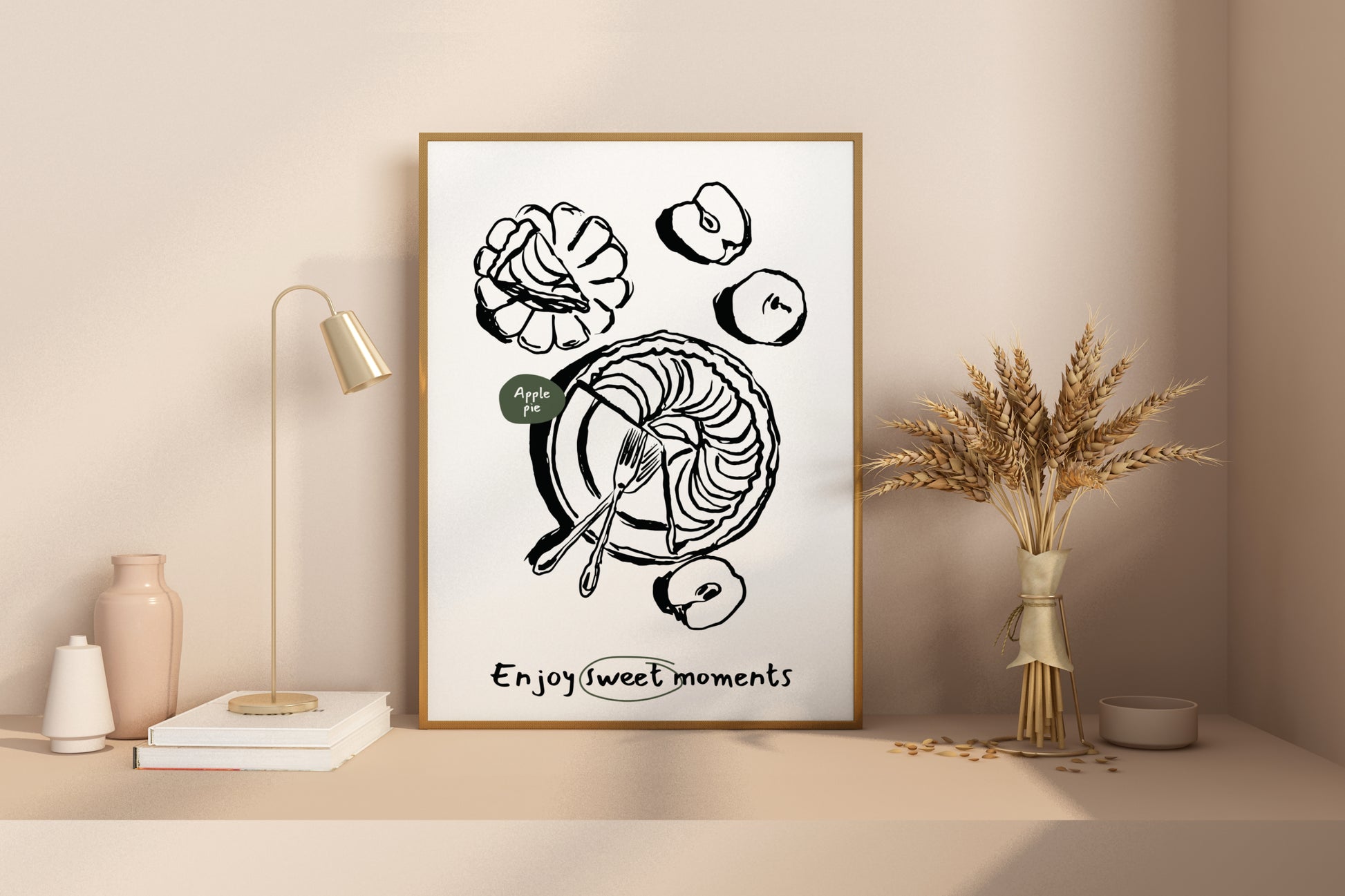 Enjoy Sweet Moments - Apple Pie Illustrated Food Print Poster - Pitchers Design