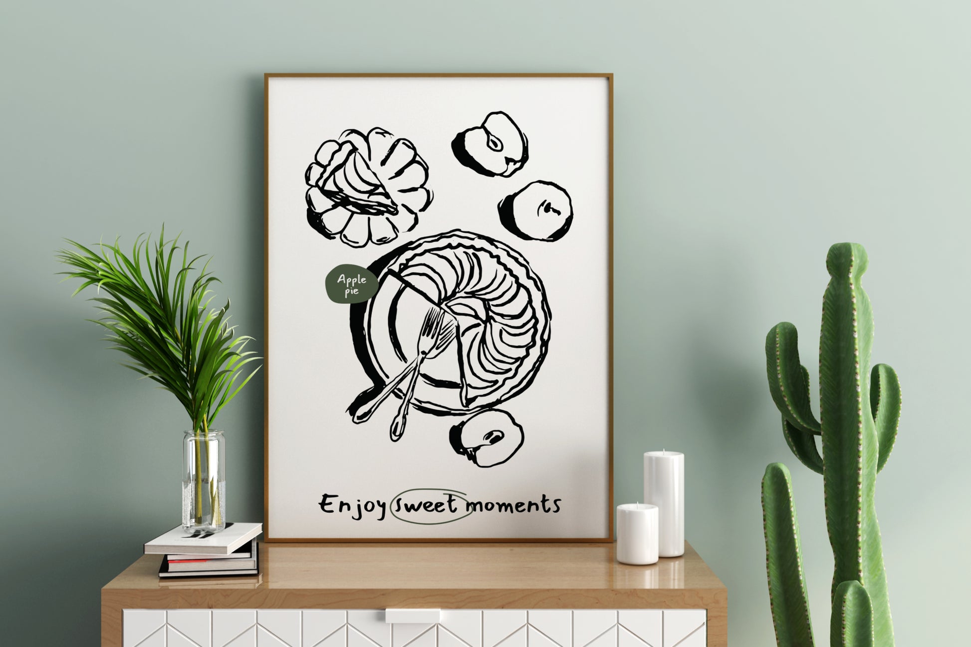 Enjoy Sweet Moments - Apple Pie Illustrated Food Print Poster - Pitchers Design