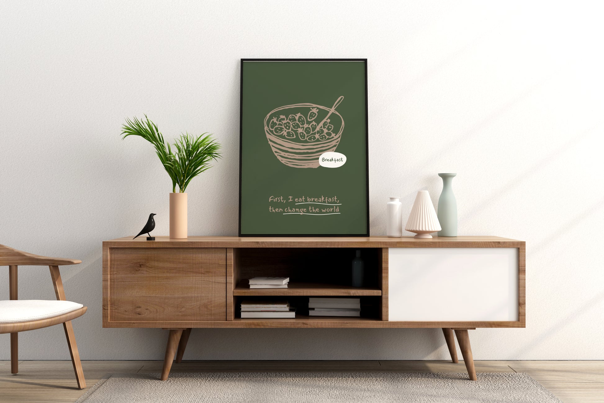 First I Eat Breakfast, Then I Change the World Illustrated Food Print Poster - Pitchers Design