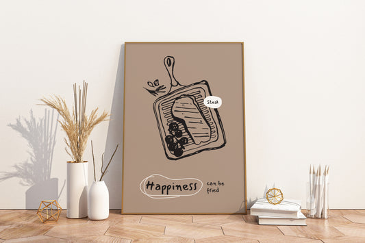 Happiness Can Be Fried Illustrated Food Print Poster - Pitchers Design