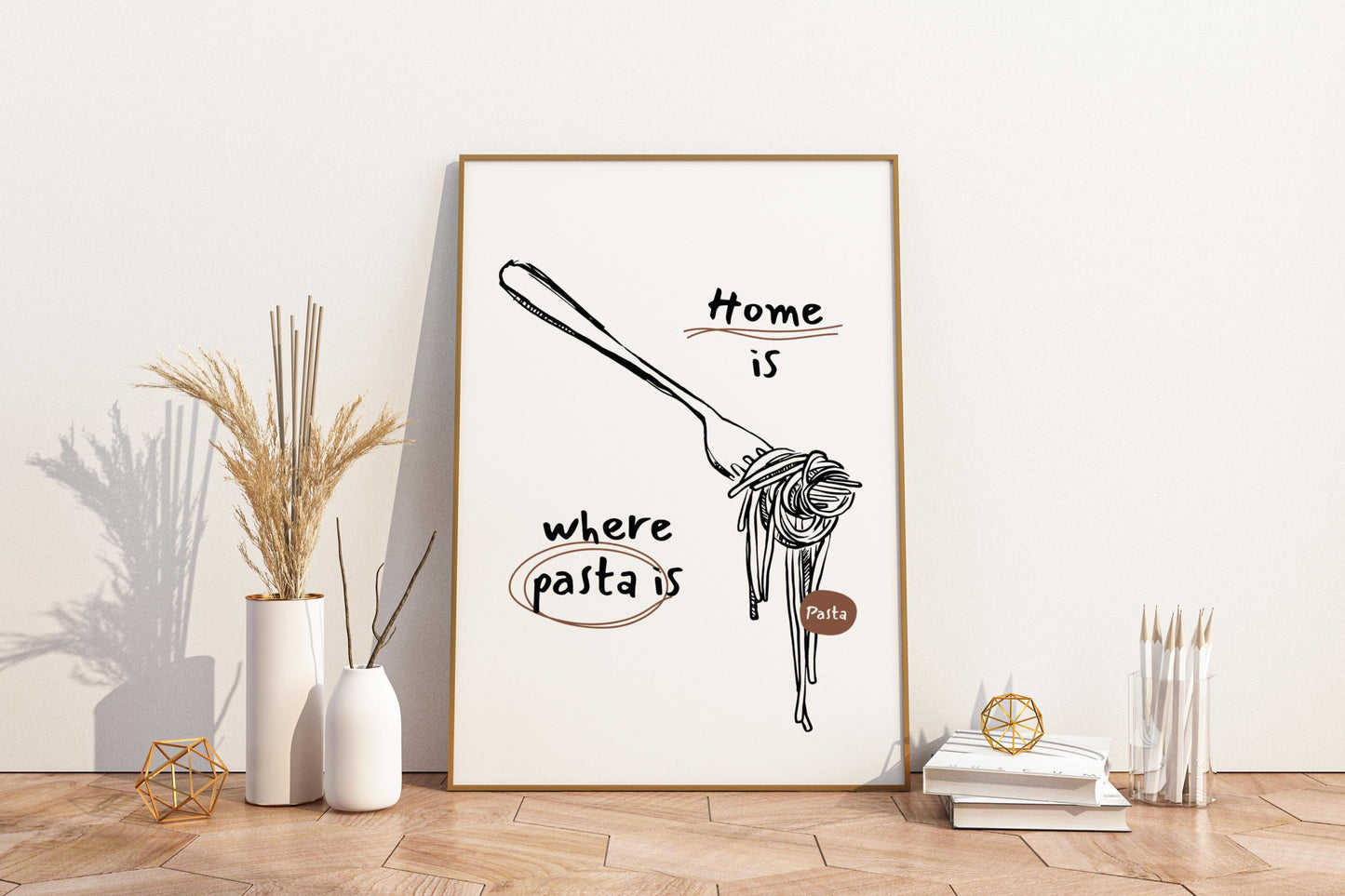 Home is Where Pasta Is Illustrated Food Print Poster - Pitchers Design